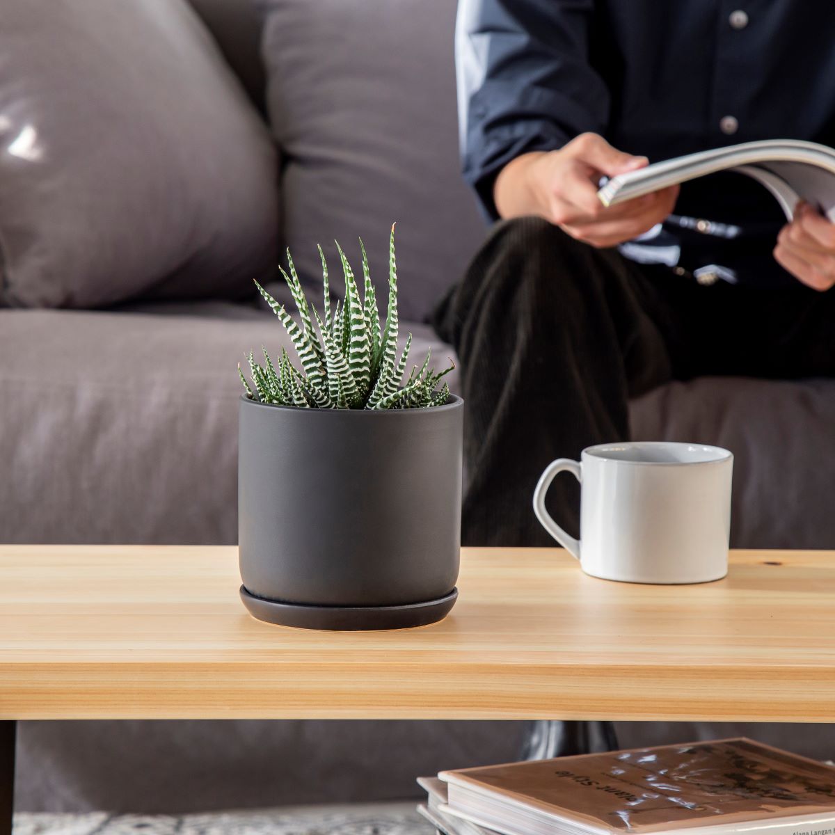 かなでもののセラミックを使用したシンプルでシックな雰囲気のブラックの鉢の使用例3