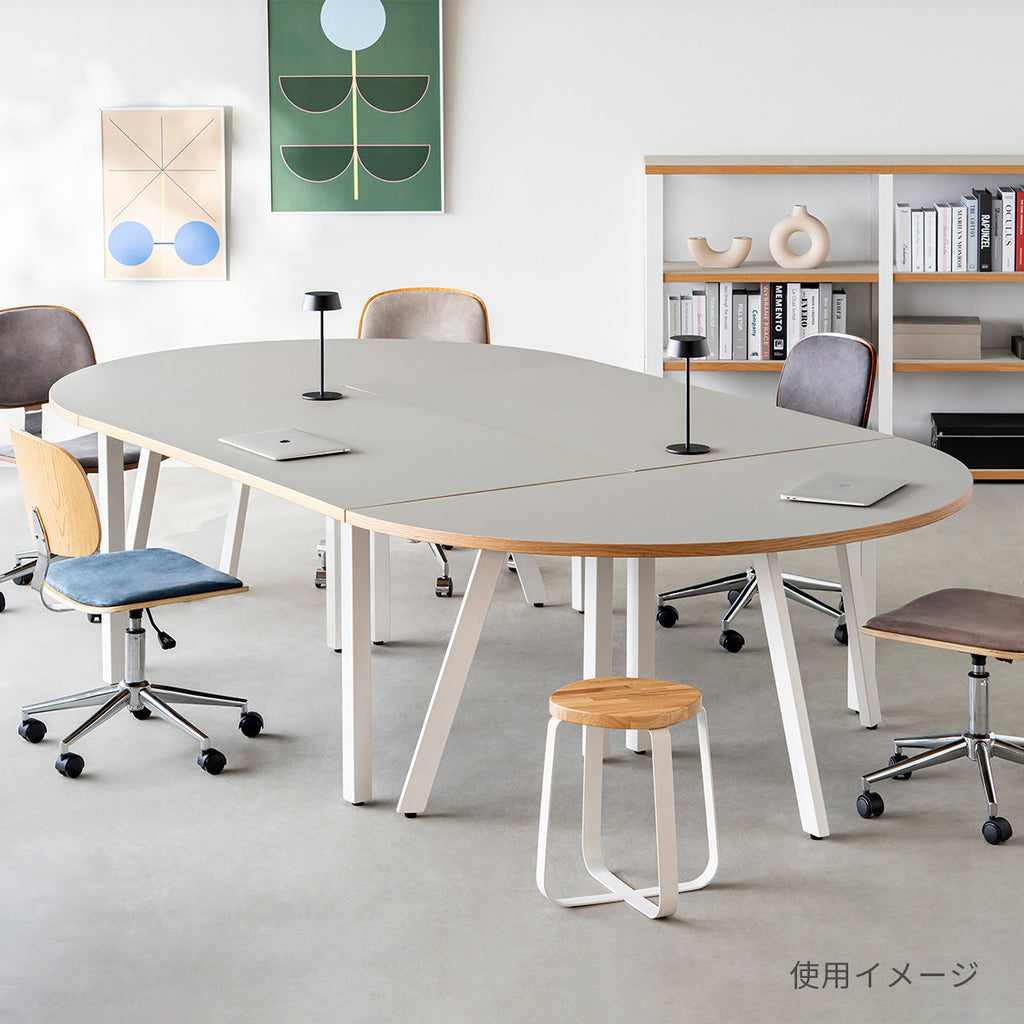 スマート造作テーブル / 半円 × リノリウム 全32色 × 黒スチール脚