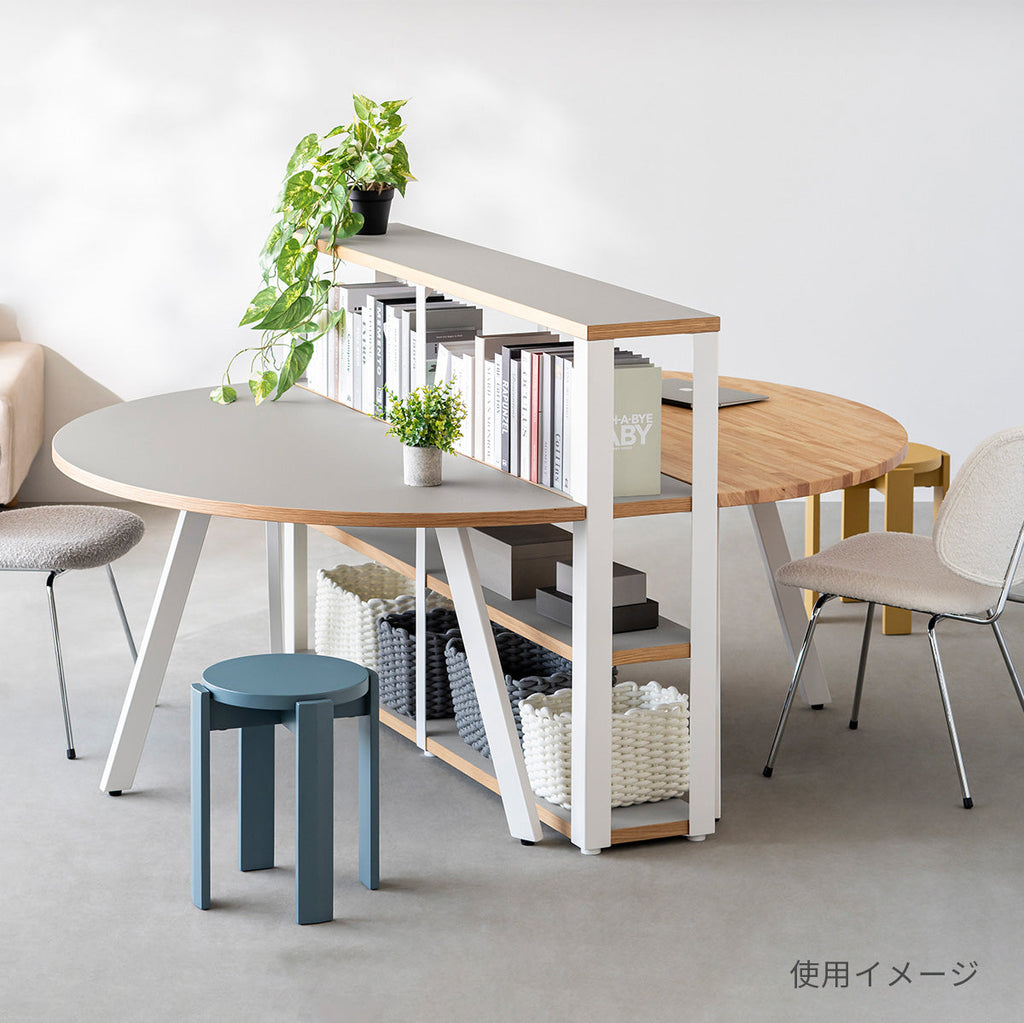 スマート造作テーブル / 半円 × サテンウォルナット × ステンレススチール脚