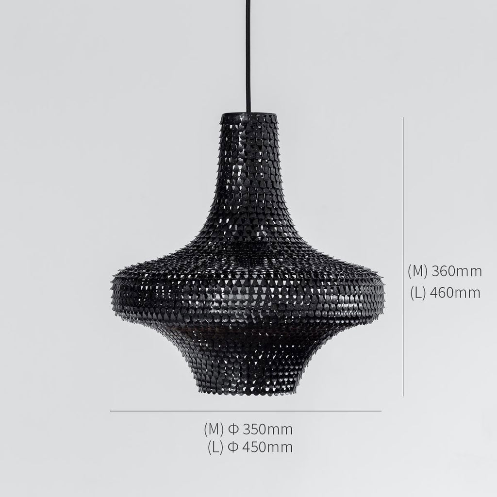 手作りの鉄のシェードを漆塗りで仕上げたアジアン・シノワズリテイストのペンダントライト（サイズ・寸法詳細）