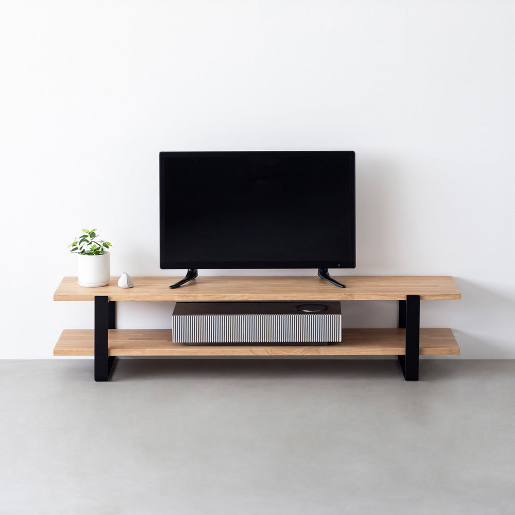 スマート造作テレビボード / ラバーウッド アッシュグレー × 黒スチール脚