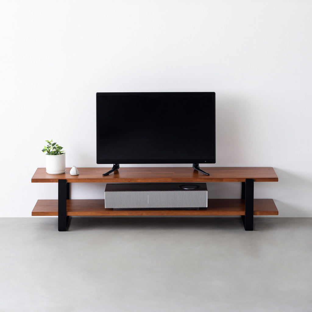 スマート造作テレビボード / ラバーウッド ブラウン × 黒スチール脚