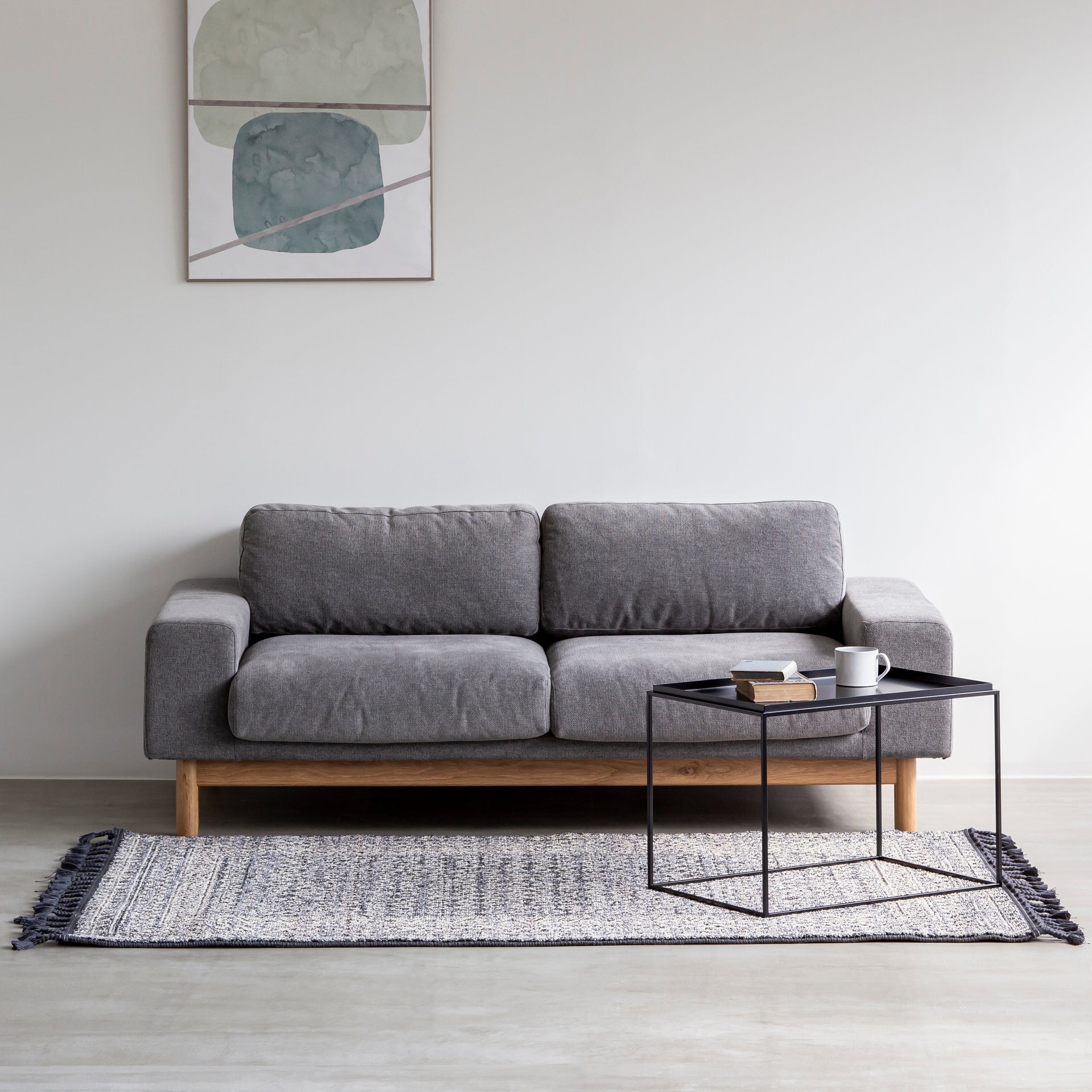 かなでものの天板が取り外せるブラックスチールのシャープなサイドテーブルL (使用例)