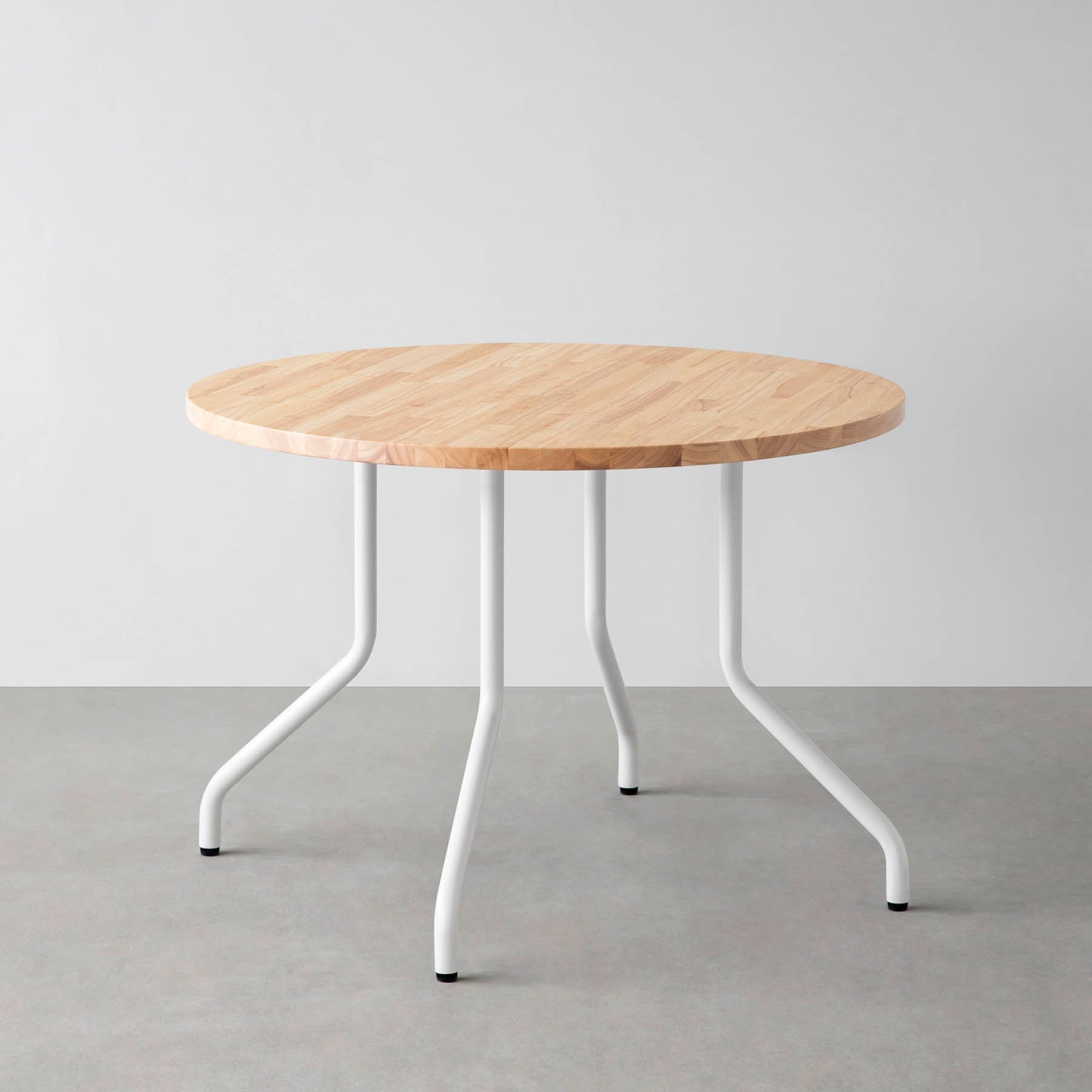 スマート造作カフェテーブル / ラバーウッド　白スチール脚 4本脚 × ラウンド φ81 - 100