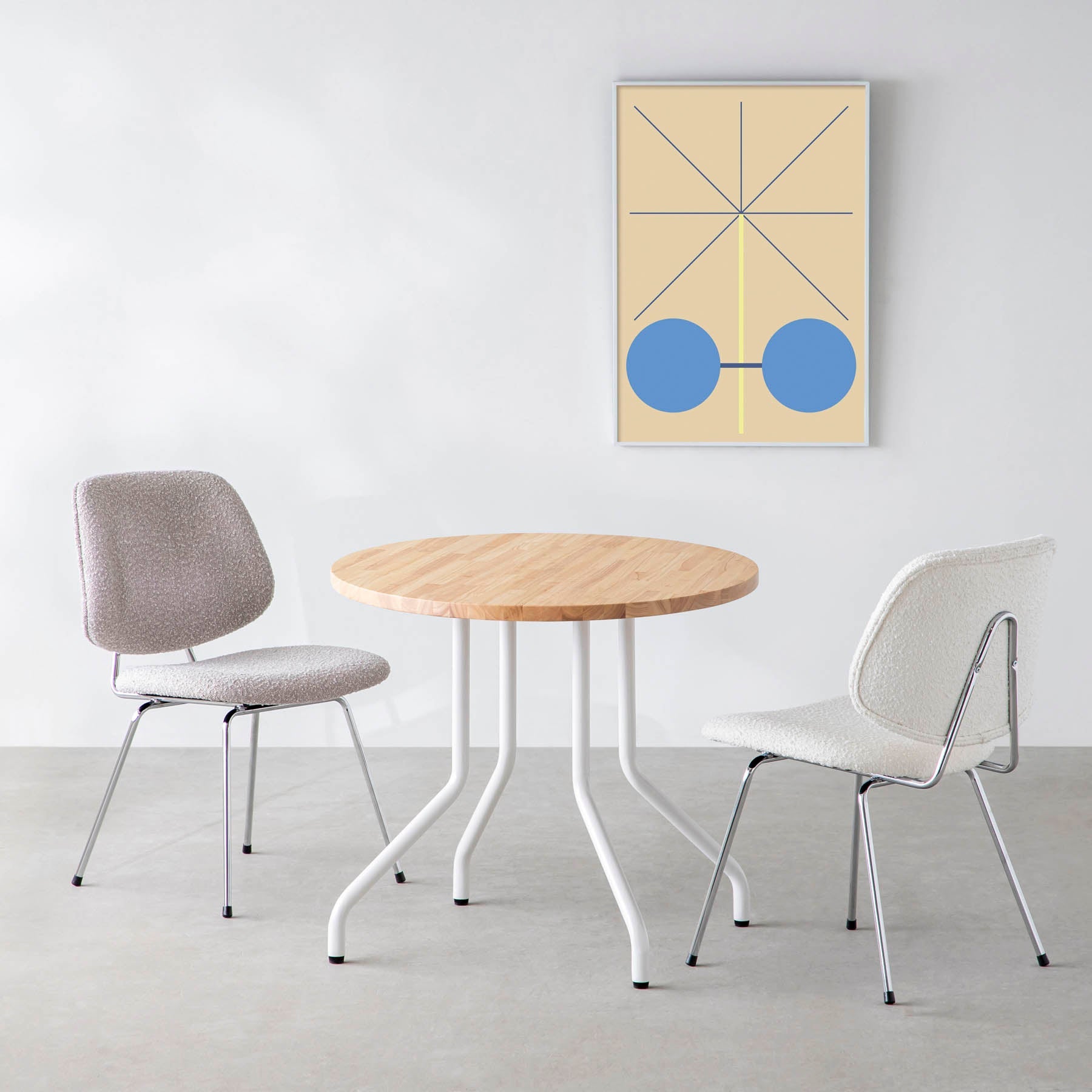 スマート造作カフェテーブル / ラバーウッド　白スチール脚 4本脚 × ラウンド φ61 - 80