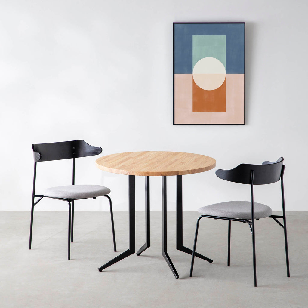 スマート造作カフェテーブル / ラバーウッド　黒スチール脚 4本脚 × ラウンド φ61 - 80