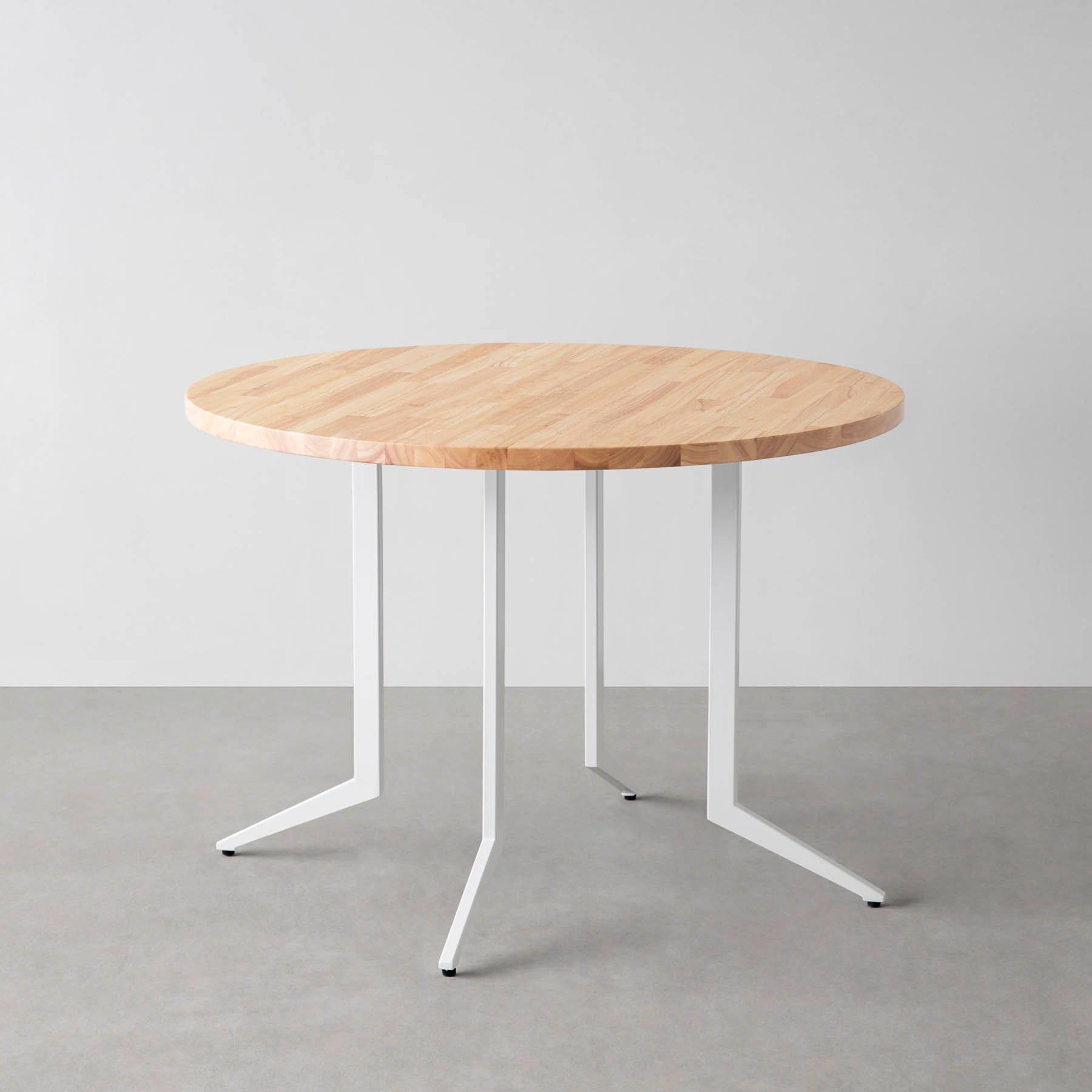 スマート造作カフェテーブル / ラバーウッド　白スチール脚 4本脚 × ラウンド φ81 - 100