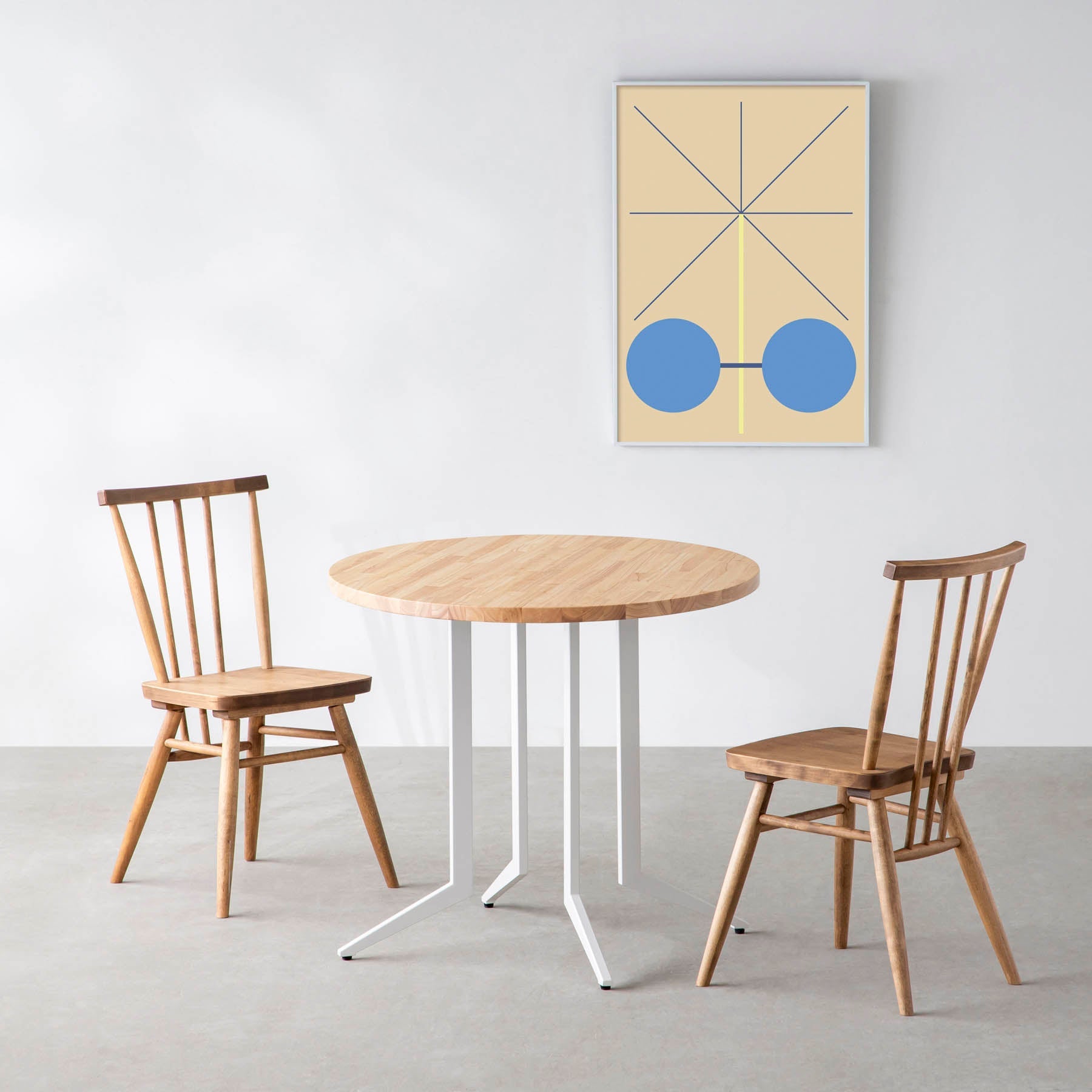 スマート造作カフェテーブル / ラバーウッド　白スチール脚 4本脚 × ラウンド φ61 - 80