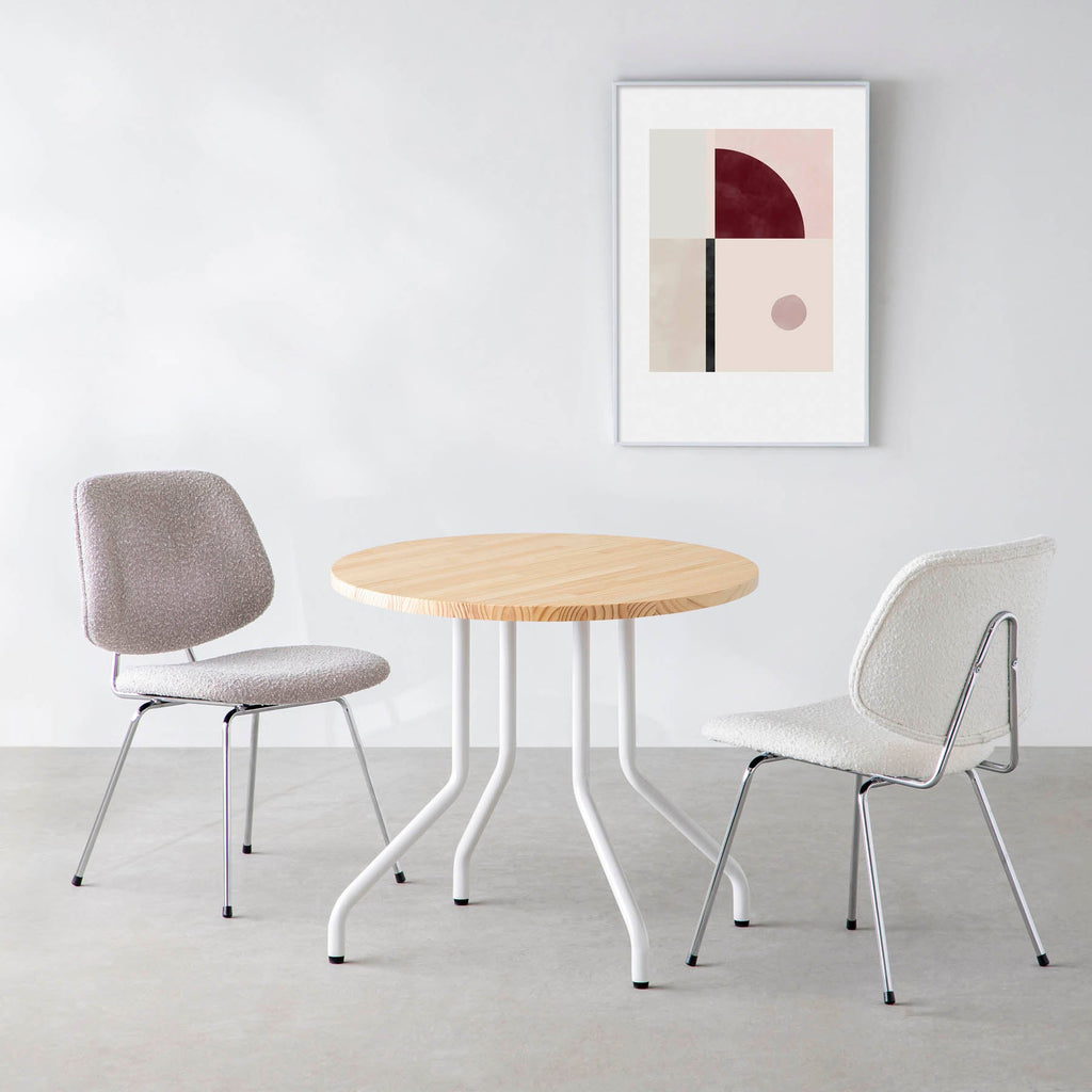 スマート造作カフェテーブル / パイン　白スチール脚 4本脚 × ラウンド φ61 - 80