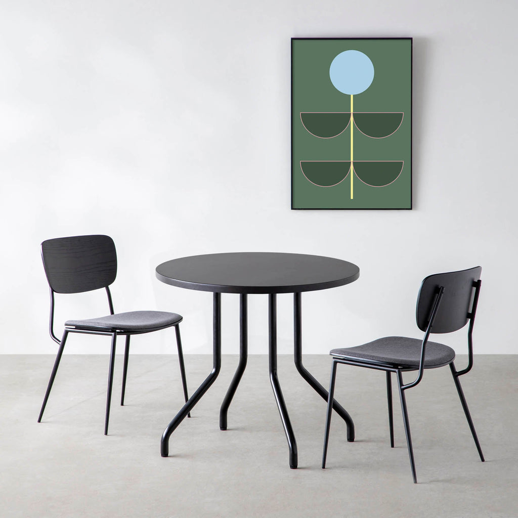 スマート造作カフェテーブル / ラバーウッド　黒スチール脚 4本脚 × ラウンド φ61 - 80