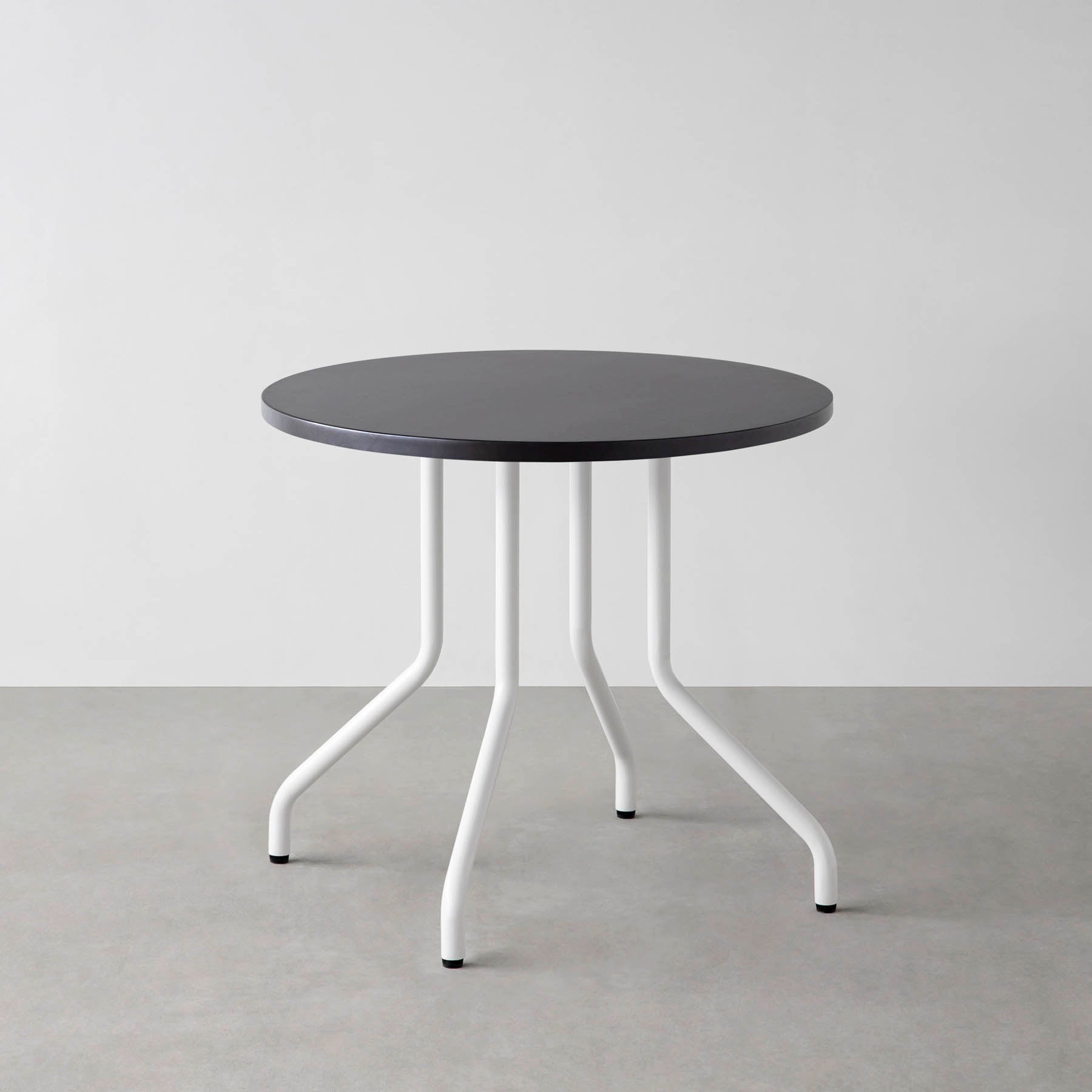 スマート造作カフェテーブル / ラバーウッド　白スチール脚 4本脚 × ラウンド φ61 - 80