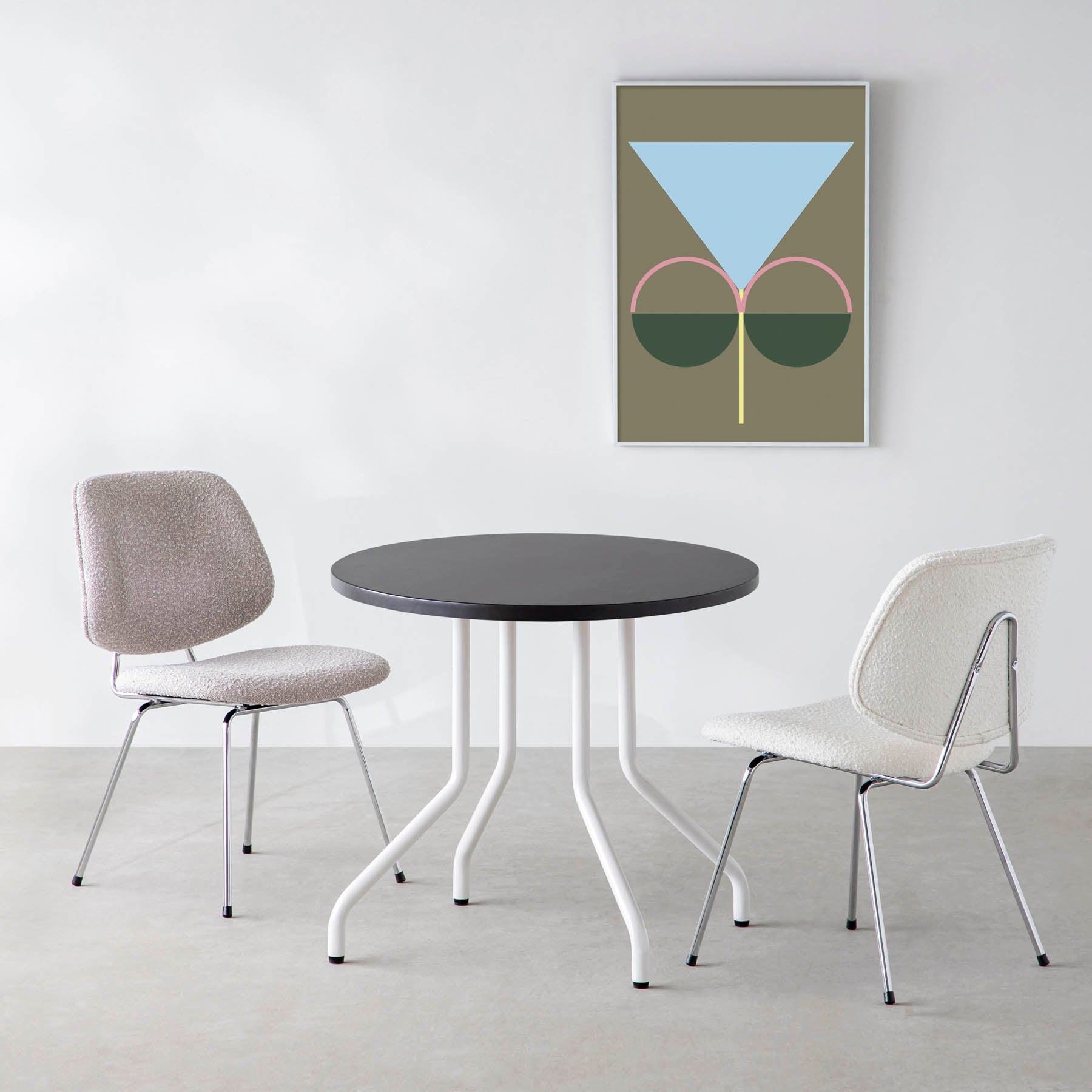 スマート造作カフェテーブル / ラバーウッド　白スチール脚 4本脚 × ラウンド φ61 - 80