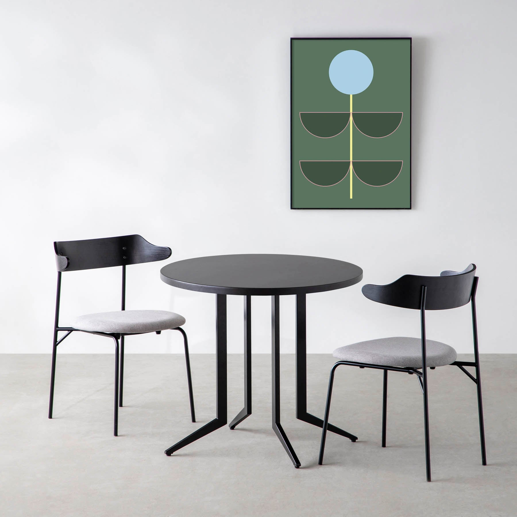 スマート造作カフェテーブル / ラバーウッド　黒スチール脚 4本脚 × ラウンド φ61 - 80