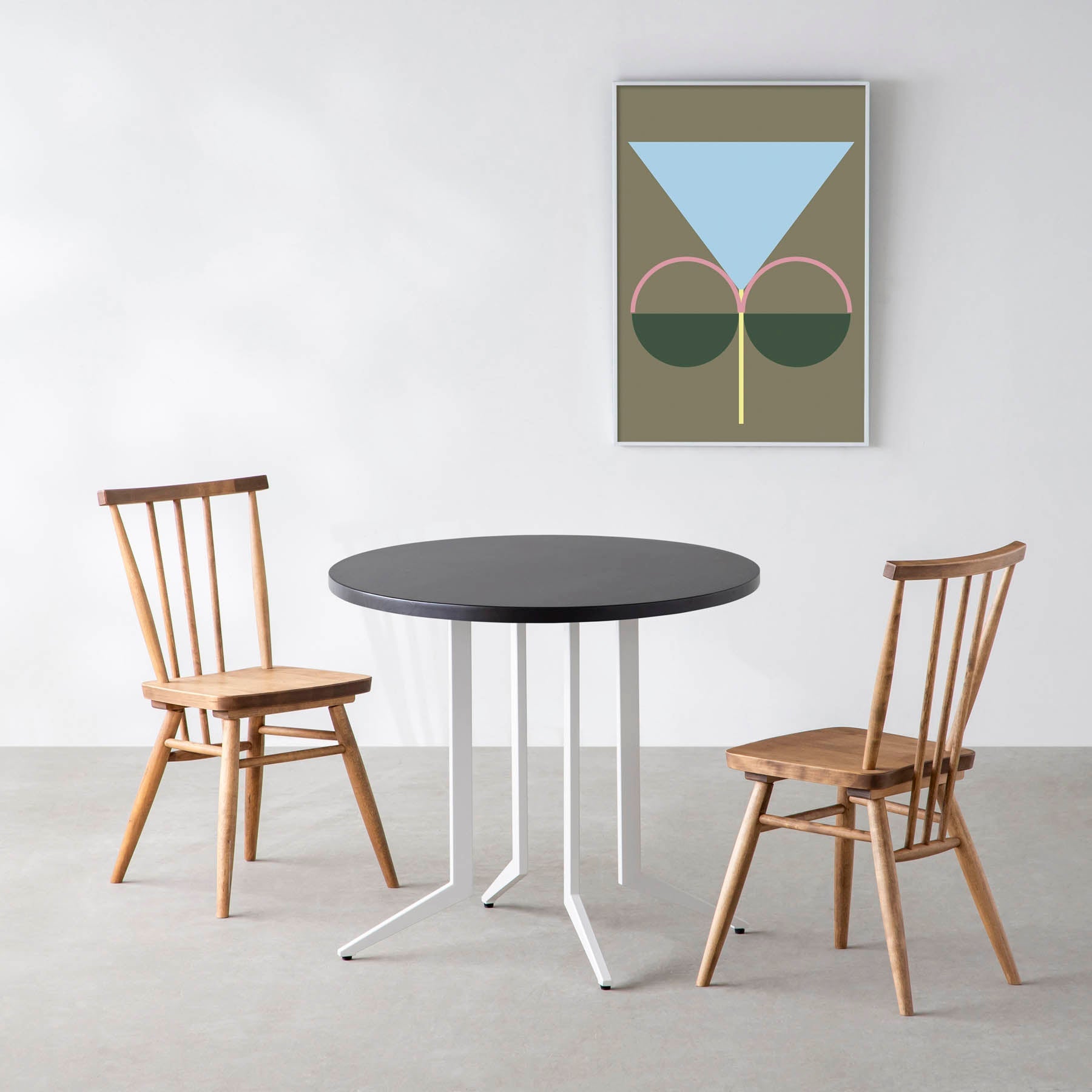 スマート造作カフェテーブル / ラバーウッド　白スチール脚 4本脚 × ラウンド φ61 - 80