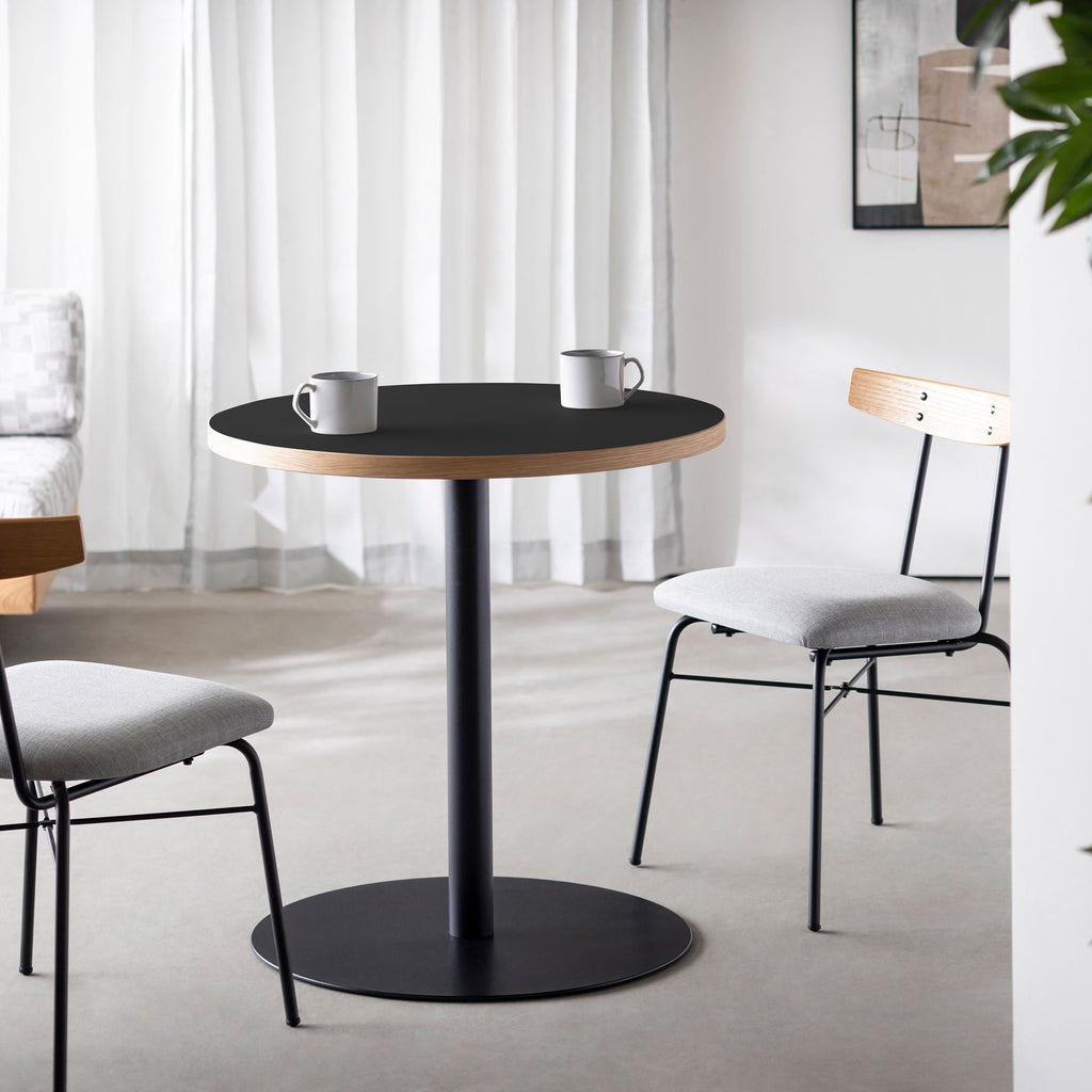 スマート造作カフェテーブル / リノリウム 全32色　黒スチール脚 1本脚 × ラウンド φ61 - 70