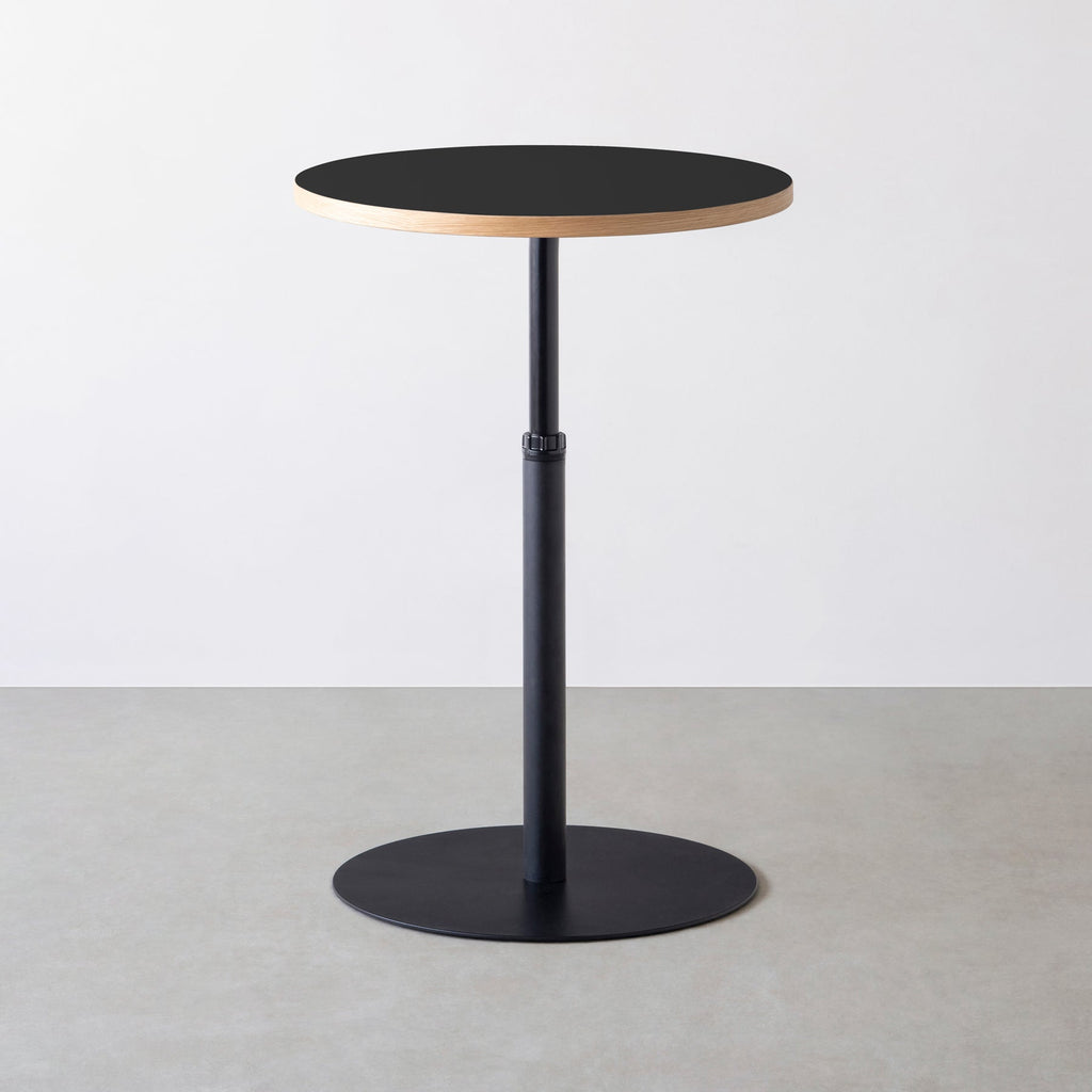 スマート造作カフェテーブル / リノリウム 全32色　黒スチール脚 1本脚 × ラウンド φ61 - 70