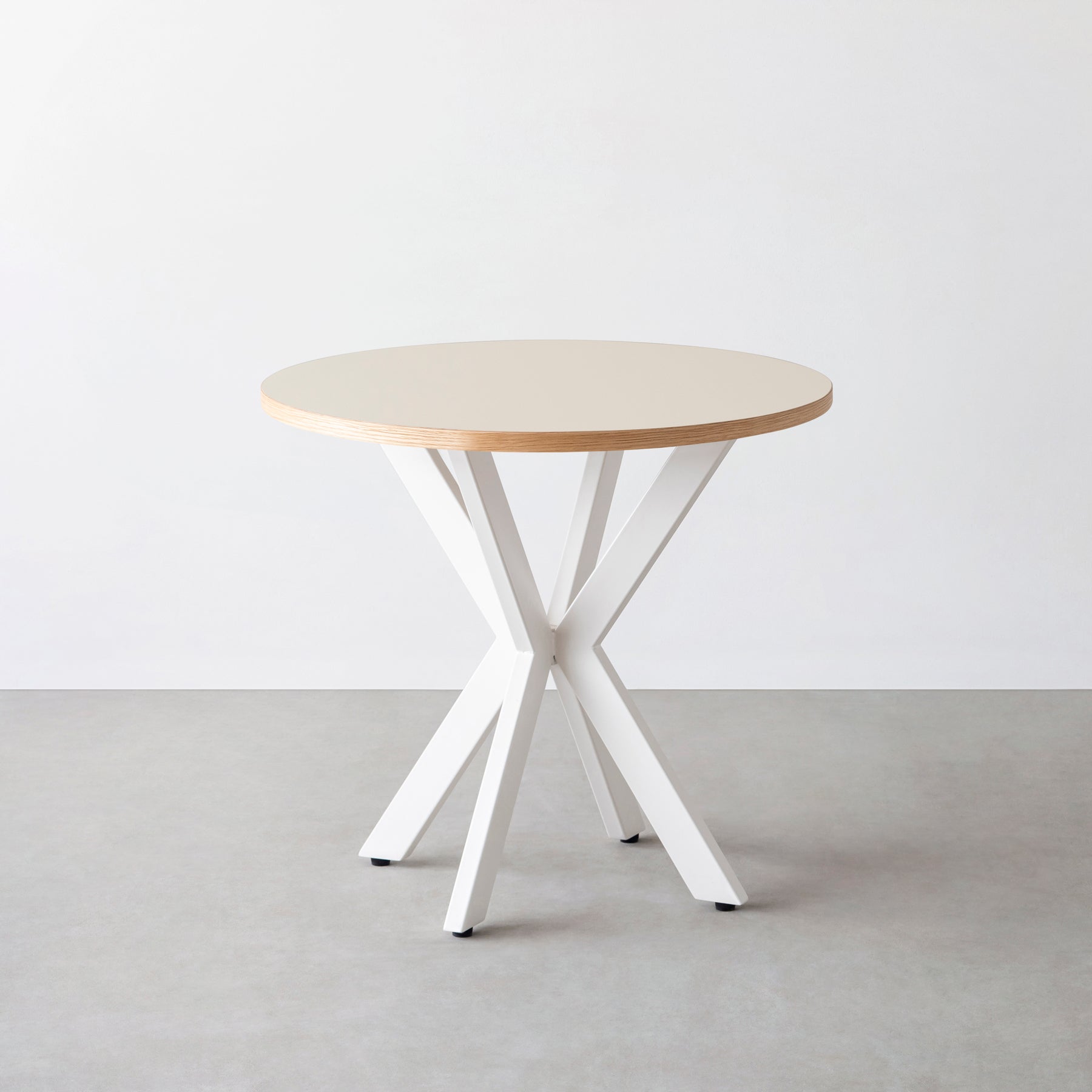 スマート造作カフェテーブル / リノリウム 全32色　白スチール脚 カフェX × ラウンド φ71 - 80