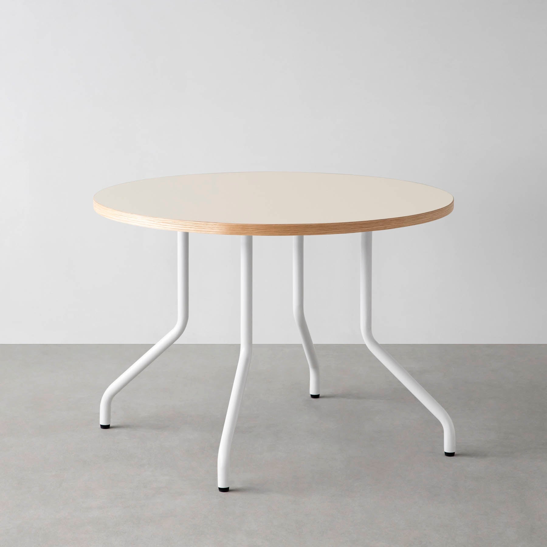 スマート造作カフェテーブル / リノリウム 全32色　白スチール脚 4本脚 × ラウンド φ81 - 100