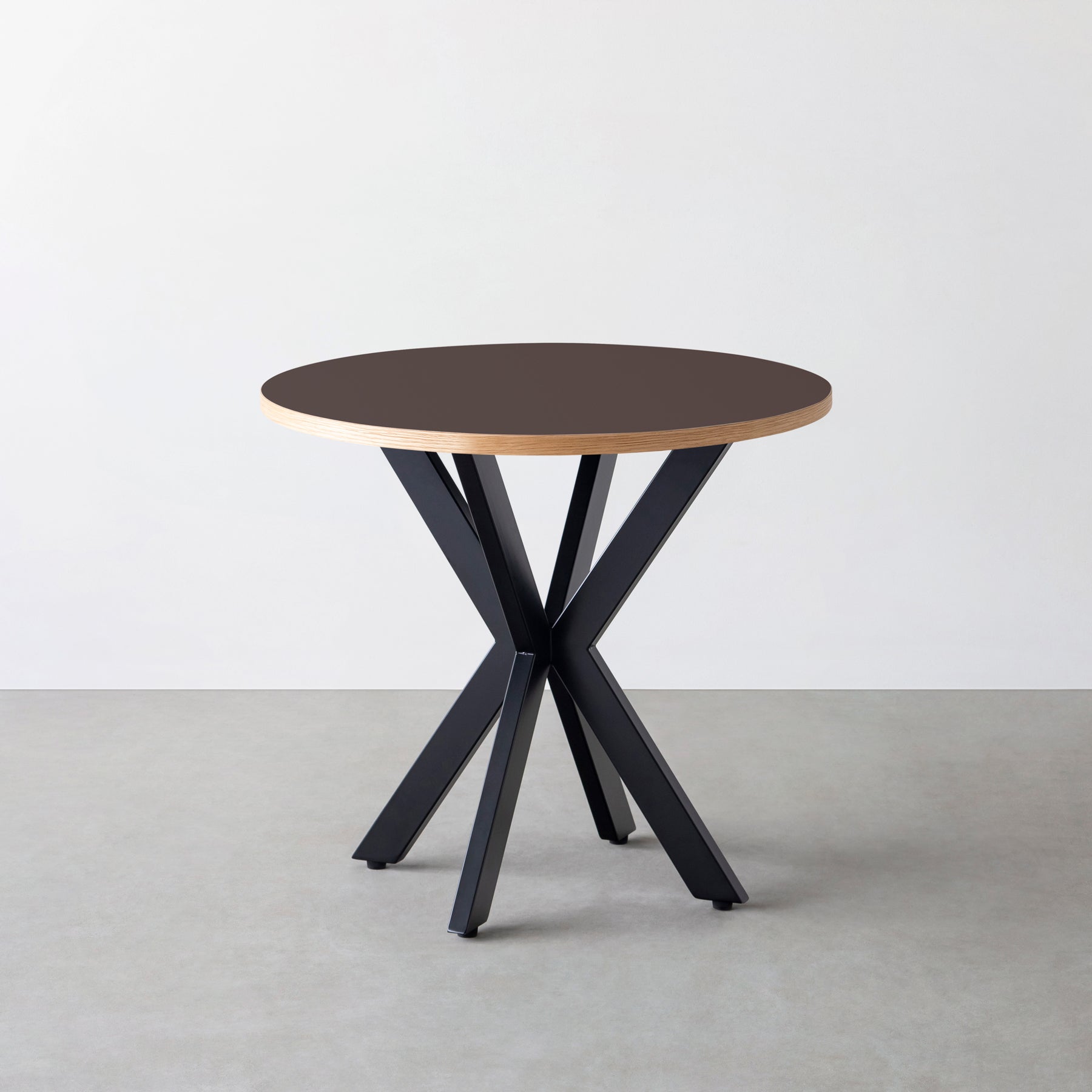 スマート造作カフェテーブル / リノリウム 全32色　黒スチール脚 カフェX × ラウンド φ71 - 80