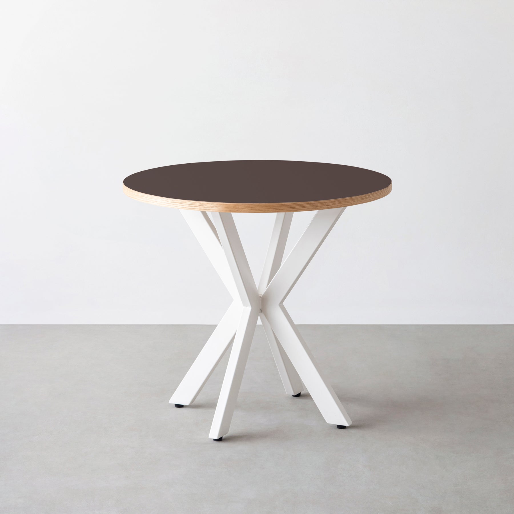 スマート造作カフェテーブル / リノリウム 全32色　白スチール脚 カフェX × ラウンド φ71 - 80