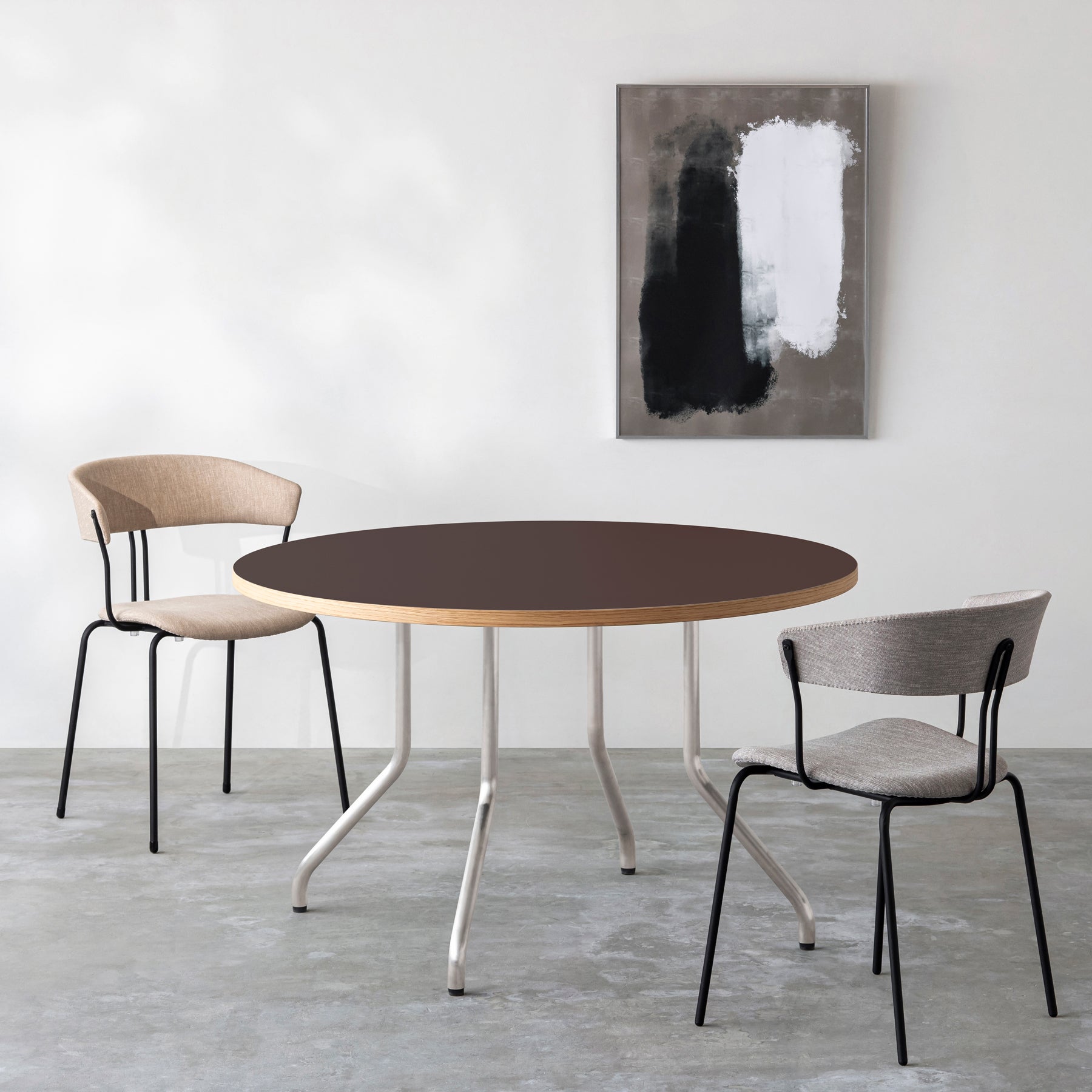 THE CAFE TABLE / リノリウム 全32色　Stainless 4本脚 × ラウンド φ101 - 120