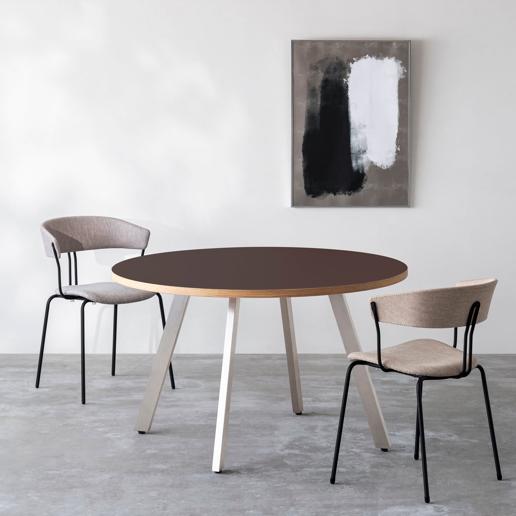 THE CAFE TABLE / リノリウム 全32色　Stainless 4本脚 × ラウンド φ101 - 120