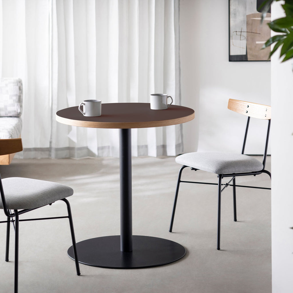 スマート造作カフェテーブル / リノリウム 全32色　黒スチール脚 1本脚 × ラウンド φ61 - 70