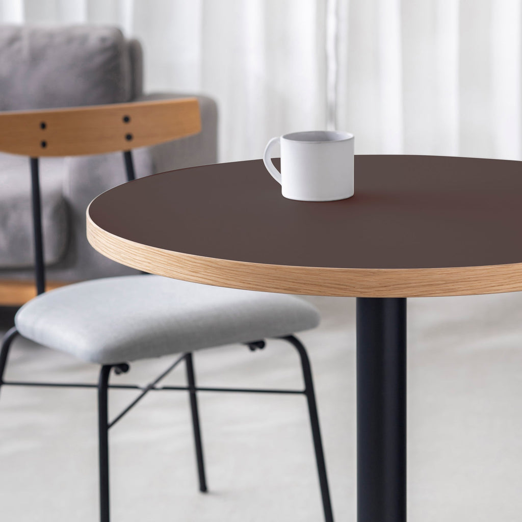 スマート造作カフェテーブル / リノリウム 全32色　黒スチール脚 1本脚 × ラウンド φ61 - 70