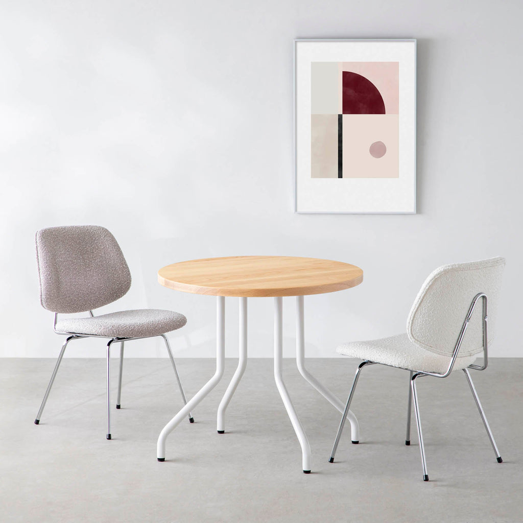 スマート造作カフェテーブル / 無垢 ホワイトアッシュ　白スチール脚 4本脚 × ラウンド φ61 - 80