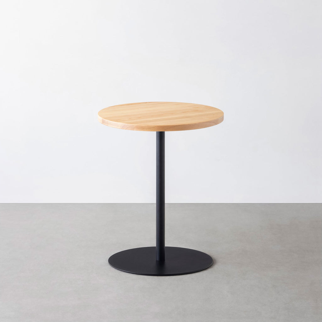 スマート造作カフェテーブル / 無垢 ホワイトアッシュ　黒スチール脚 1本脚 × ラウンド φ50 - 60