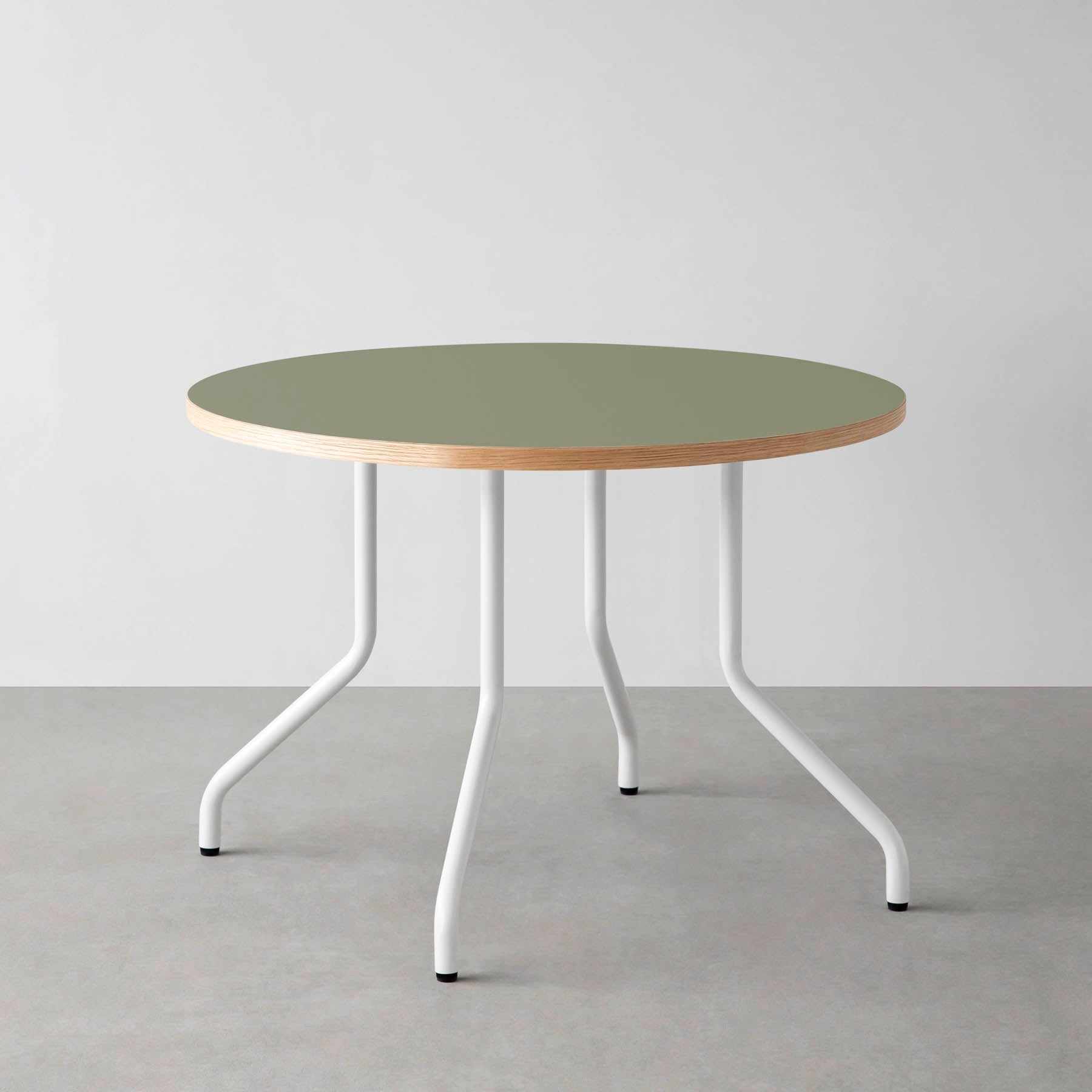 スマート造作カフェテーブル / リノリウム 全32色　白スチール脚 4本脚 × ラウンド φ81 - 100