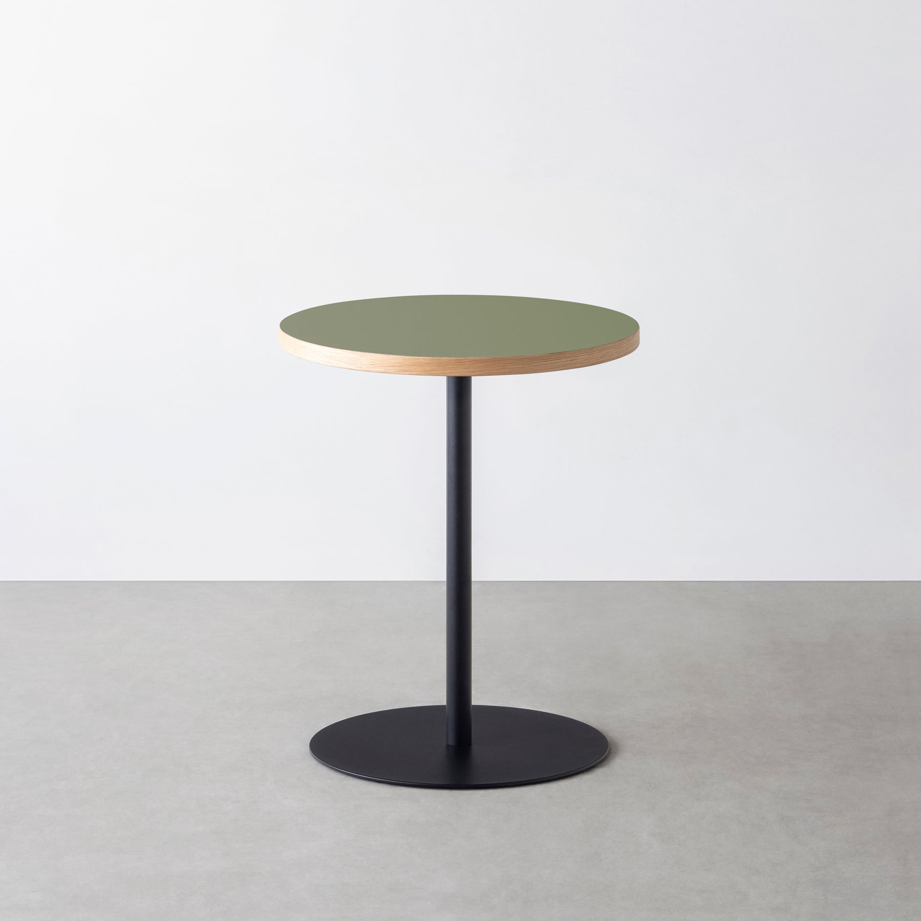 スマート造作カフェテーブル / リノリウム 全32色　黒スチール脚 1本脚 × ラウンド φ50 - 60