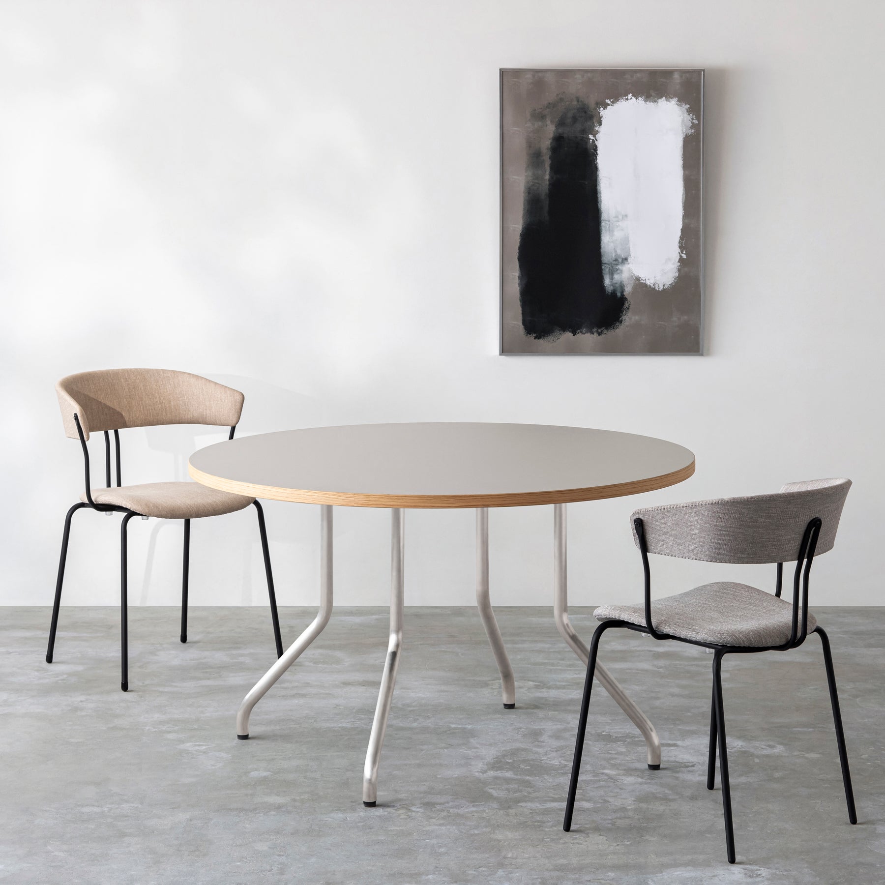 THE CAFE TABLE / リノリウム 全32色　Stainless 4本脚 × ラウンド φ101 - 120
