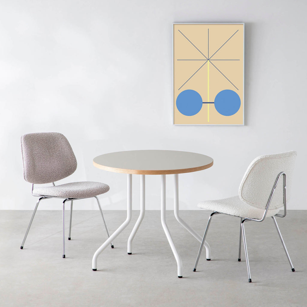 スマート造作カフェテーブル / リノリウム 全32色　白スチール脚 4本脚 × ラウンド φ61 - 80