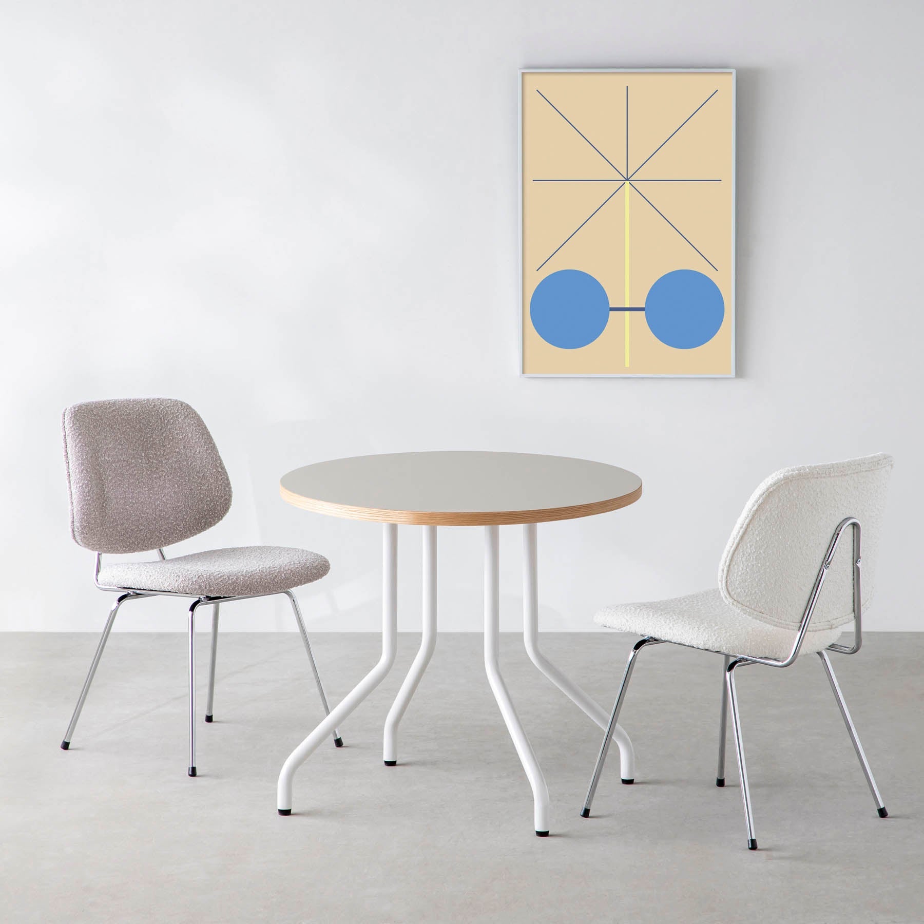 スマート造作カフェテーブル / リノリウム 全32色　白スチール脚 4本脚 × ラウンド φ61 - 80