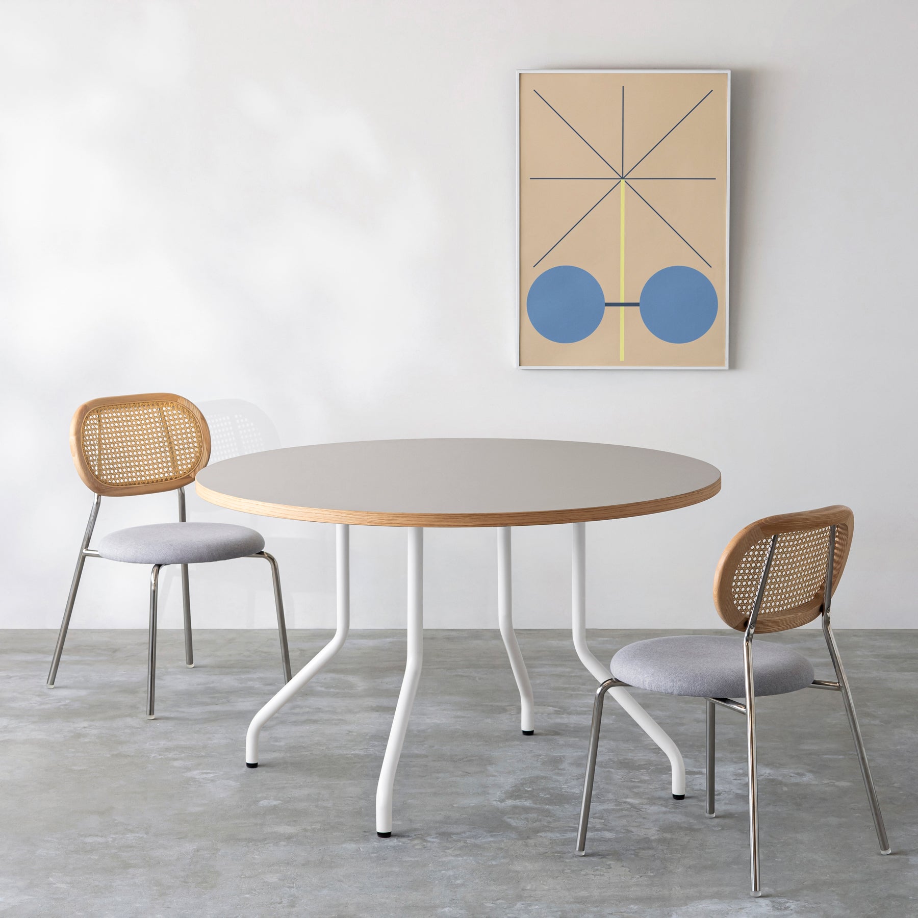 THE CAFE TABLE / リノリウム 全32色　White Steel 4本脚 × ラウンド φ101 - 120