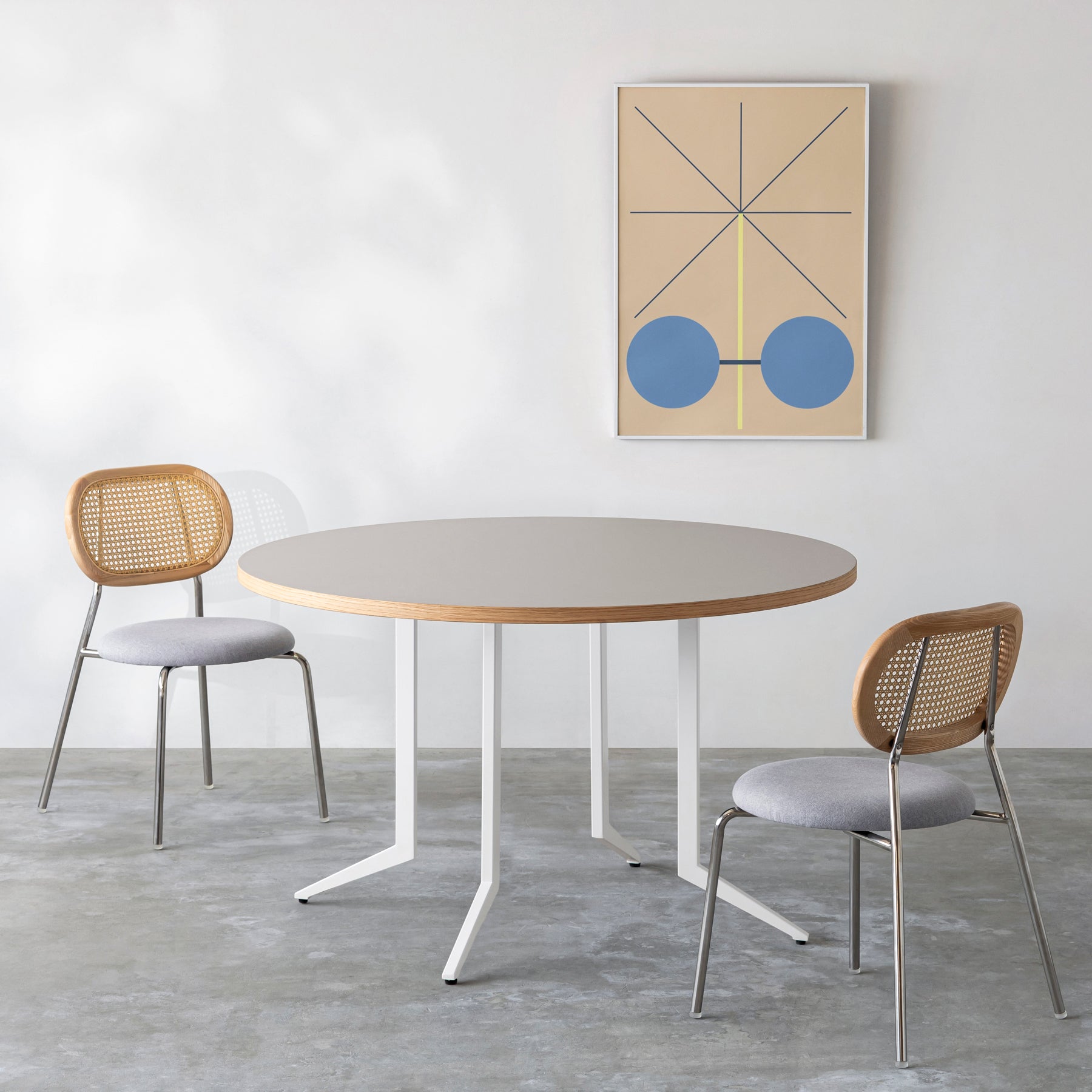 THE CAFE TABLE / リノリウム 全32色　White Steel 4本脚 × ラウンド φ101 - 120