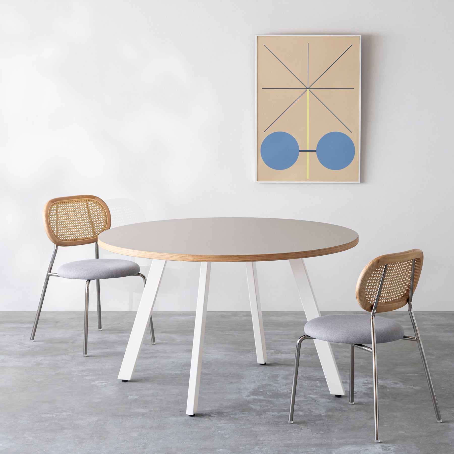 THE CAFE TABLE / リノリウム 全32色　White Steel 4本脚 × ラウンド φ101 - 120