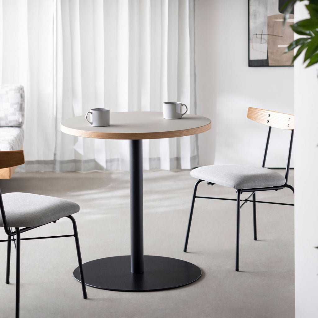 スマート造作カフェテーブル / リノリウム 全32色　黒スチール脚 1本脚 × ラウンド φ61 - 70