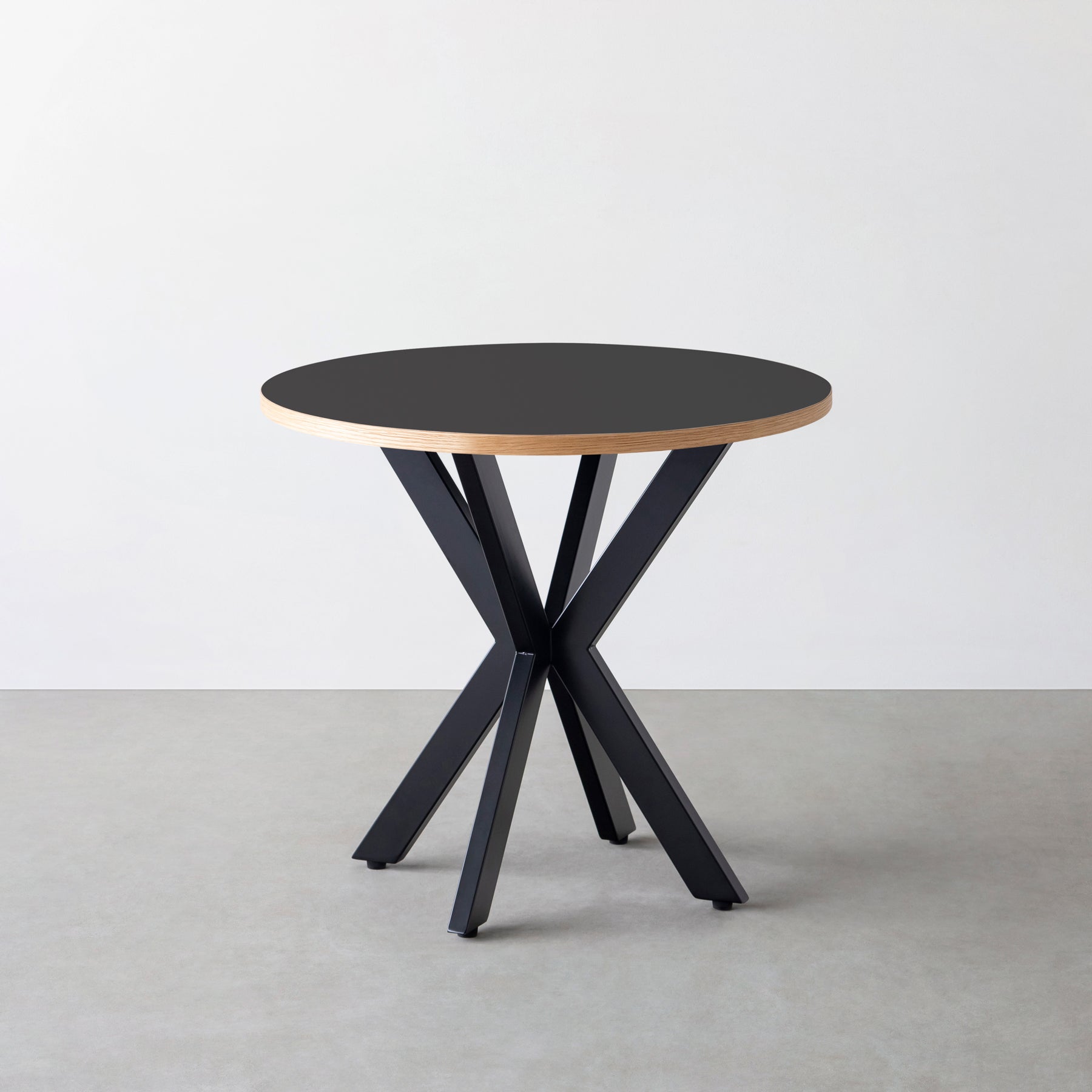 スマート造作カフェテーブル / リノリウム 全32色　黒スチール脚 カフェX × ラウンド φ71 - 80