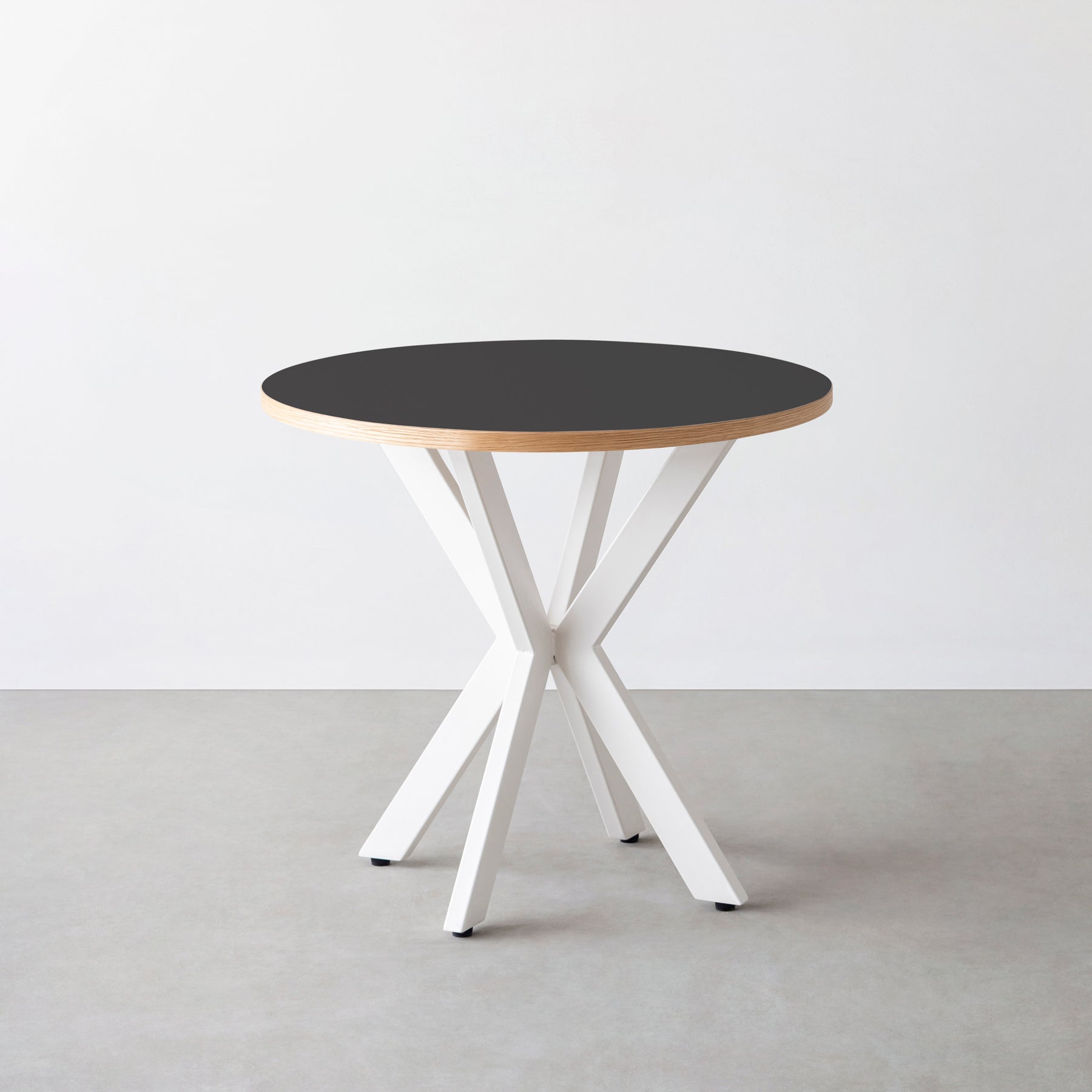 スマート造作カフェテーブル / リノリウム 全32色　白スチール脚 カフェX × ラウンド φ71 - 80