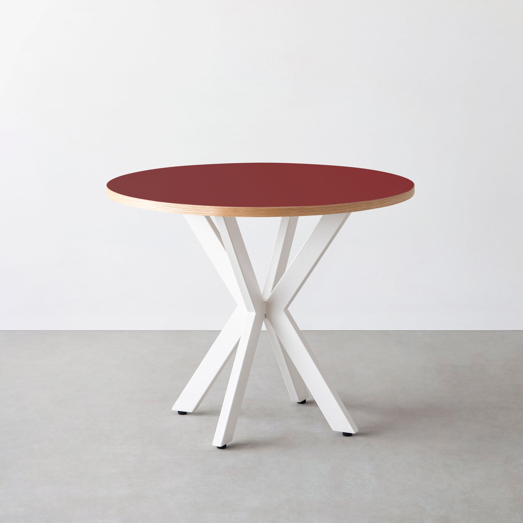 スマート造作カフェテーブル / リノリウム 全32色　白スチール脚 カフェX × ラウンド φ81 - 90