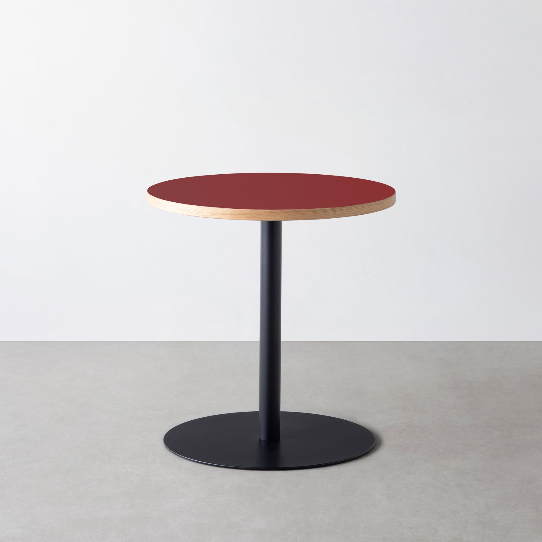 スマート造作カフェテーブル / リノリウム 全32色　黒スチール脚 1本脚 × ラウンド φ61 - 70