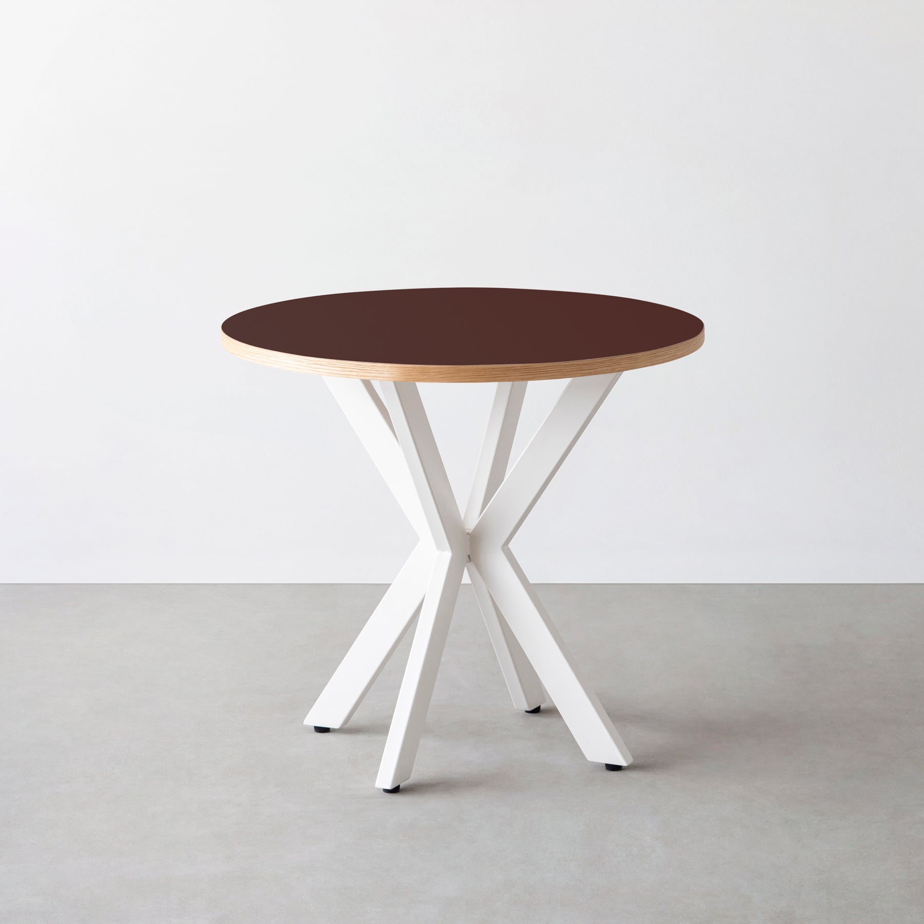 スマート造作カフェテーブル / リノリウム 全32色　白スチール脚 カフェX × ラウンド φ71 - 80