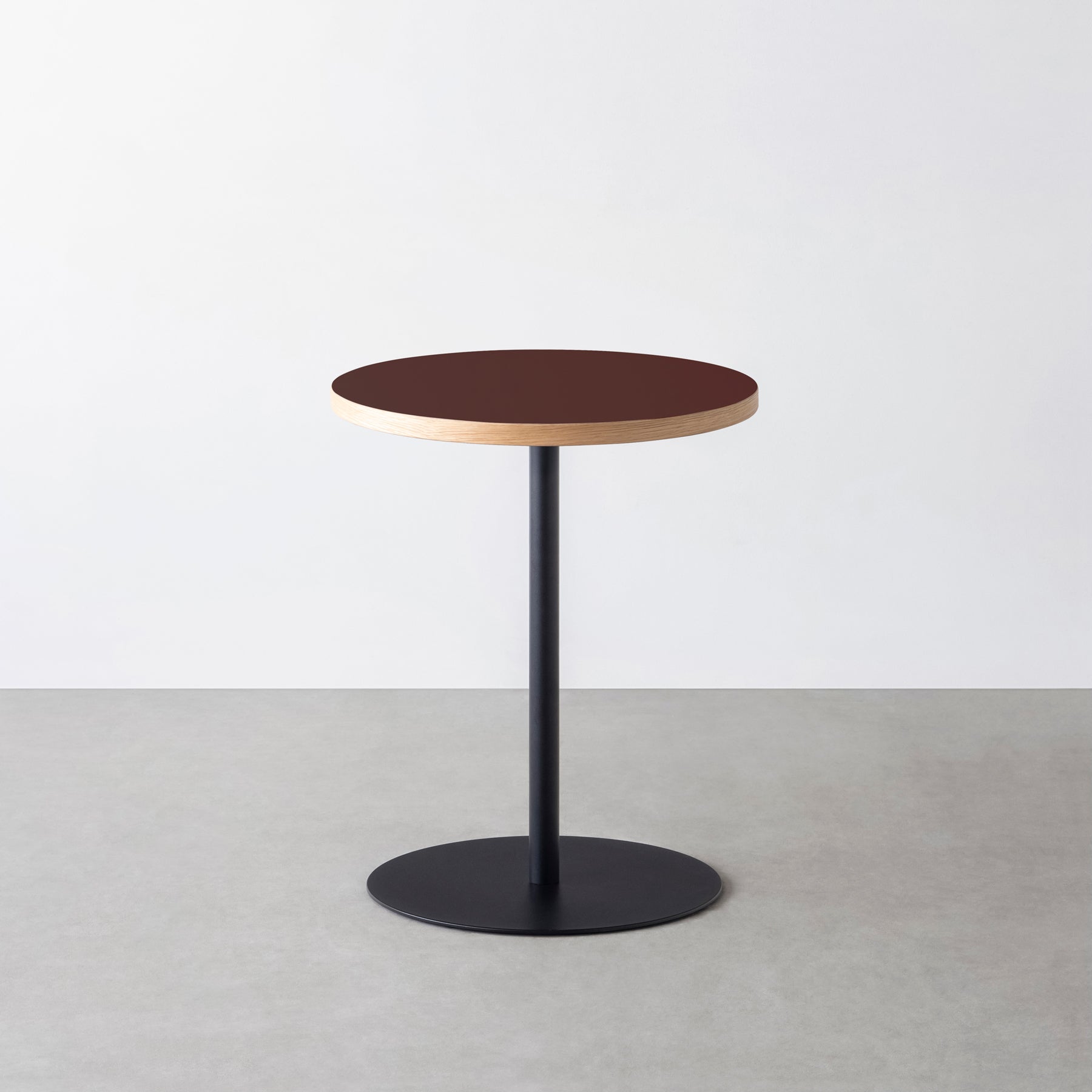 スマート造作カフェテーブル / リノリウム 全32色　黒スチール脚 1本脚 × ラウンド φ50 - 60