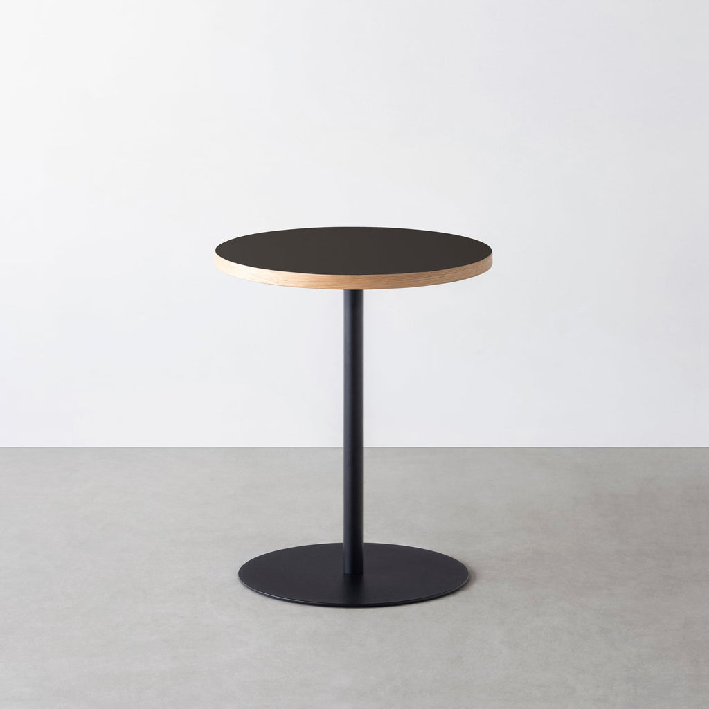 スマート造作カフェテーブル / リノリウム 全32色　黒スチール脚 1本脚 × ラウンド φ50 - 60