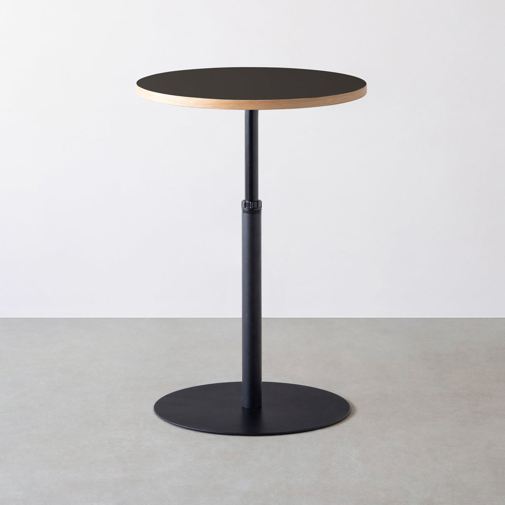 スマート造作カフェテーブル / リノリウム 全32色　黒スチール脚 1本脚 × ラウンド φ61 - 70