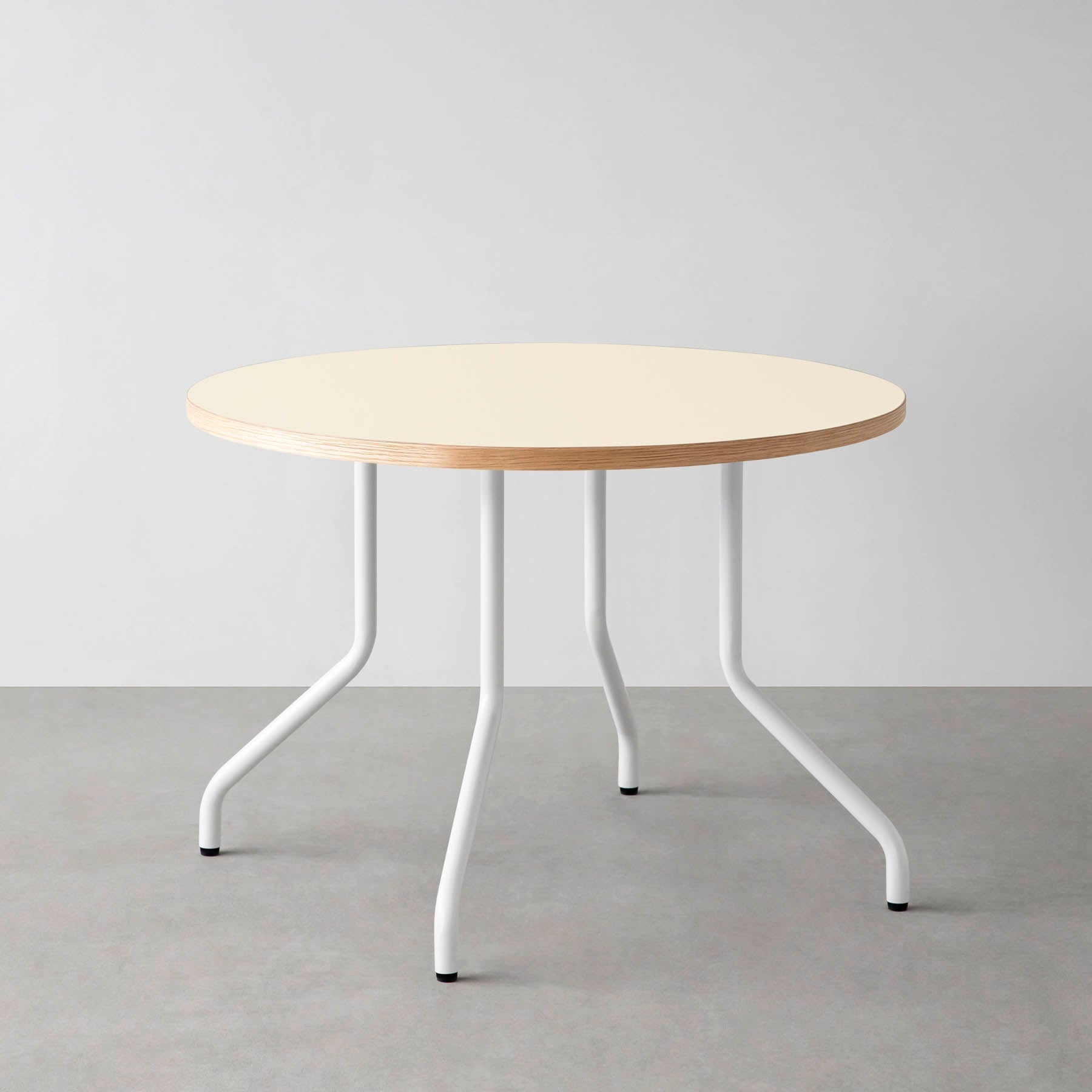 スマート造作カフェテーブル / リノリウム 全32色　白スチール脚 4本脚 × ラウンド φ81 - 100