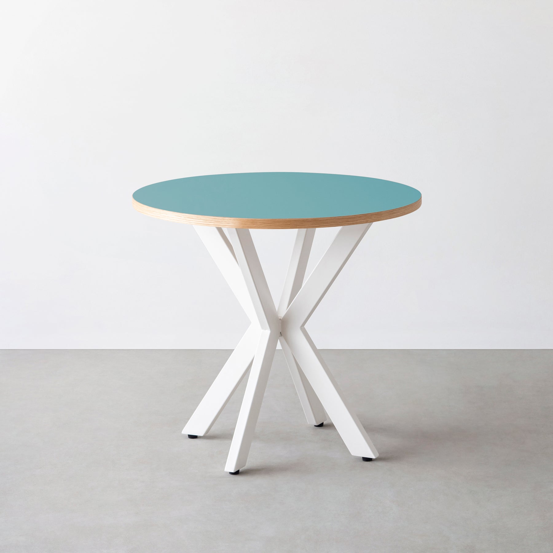 スマート造作カフェテーブル / リノリウム 全32色　白スチール脚 カフェX × ラウンド φ71 - 80