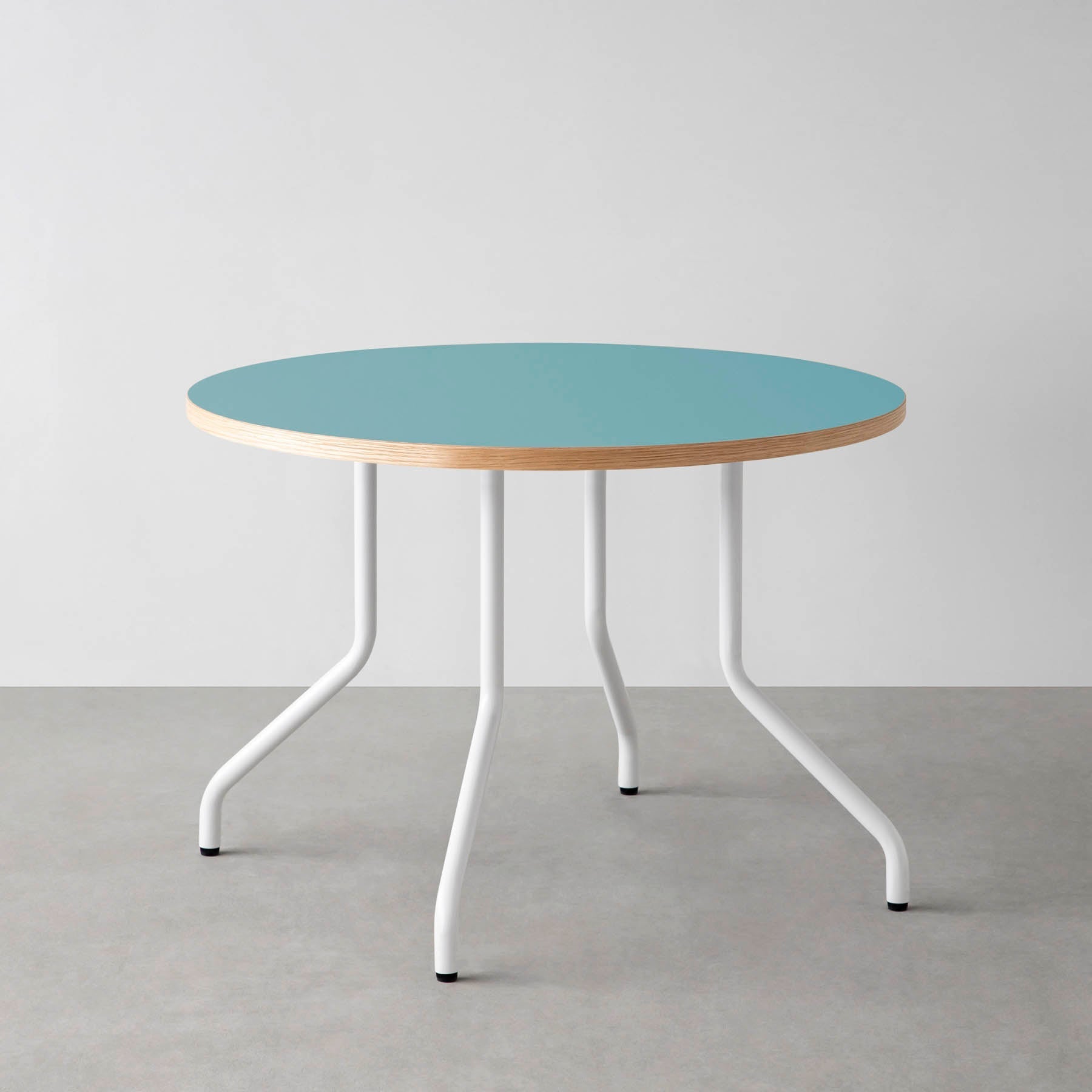 スマート造作カフェテーブル / リノリウム 全32色　白スチール脚 4本脚 × ラウンド φ81 - 100